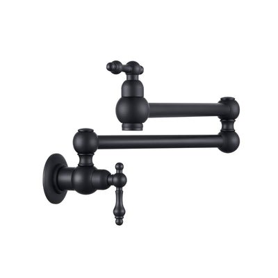 Wall Mount Folding Pot Filler Faucet – Matte Black, Dual Handle, Swivel Arm, Solid Brass