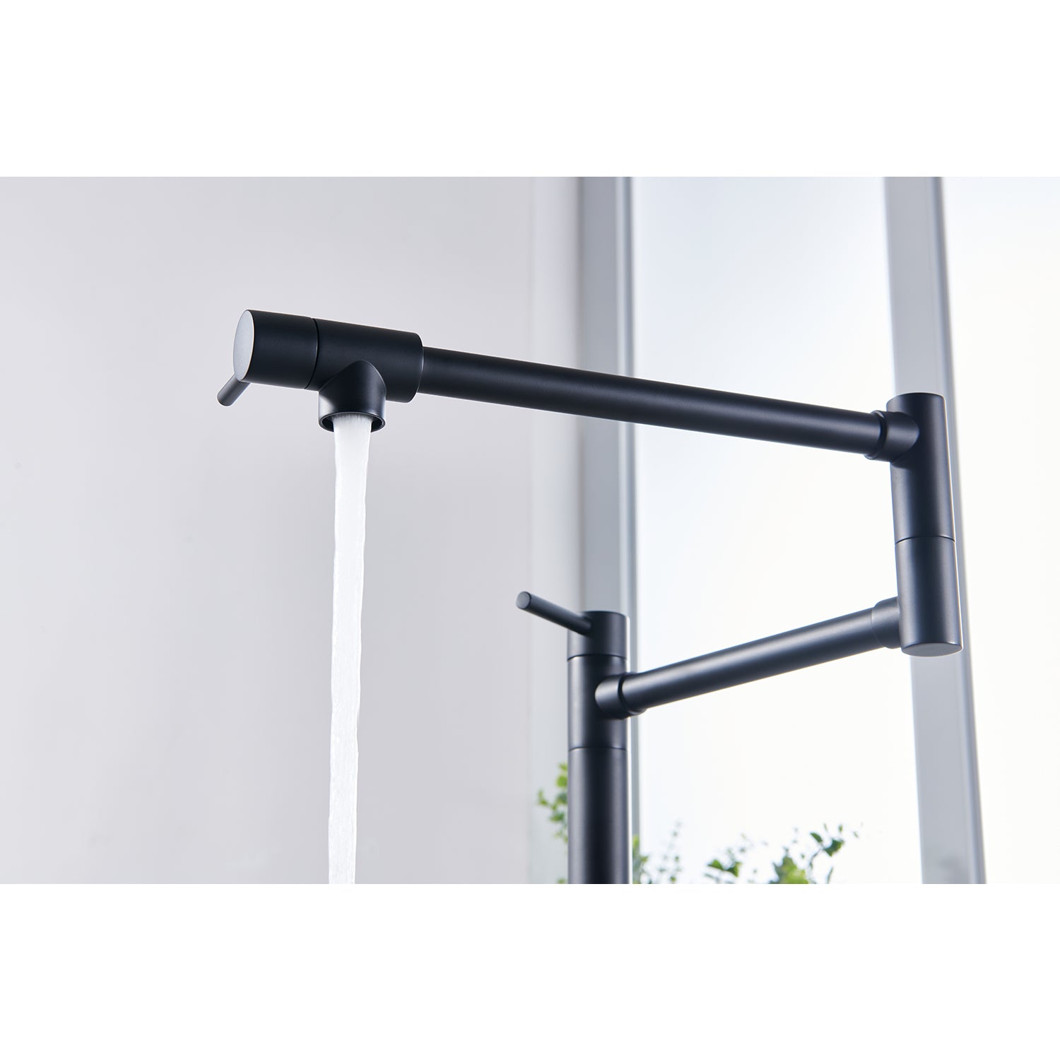 Pot Filler Faucet with Extension Shank – Matte Black, Folding Swivel Arm, Dual Handle, Solid Brass