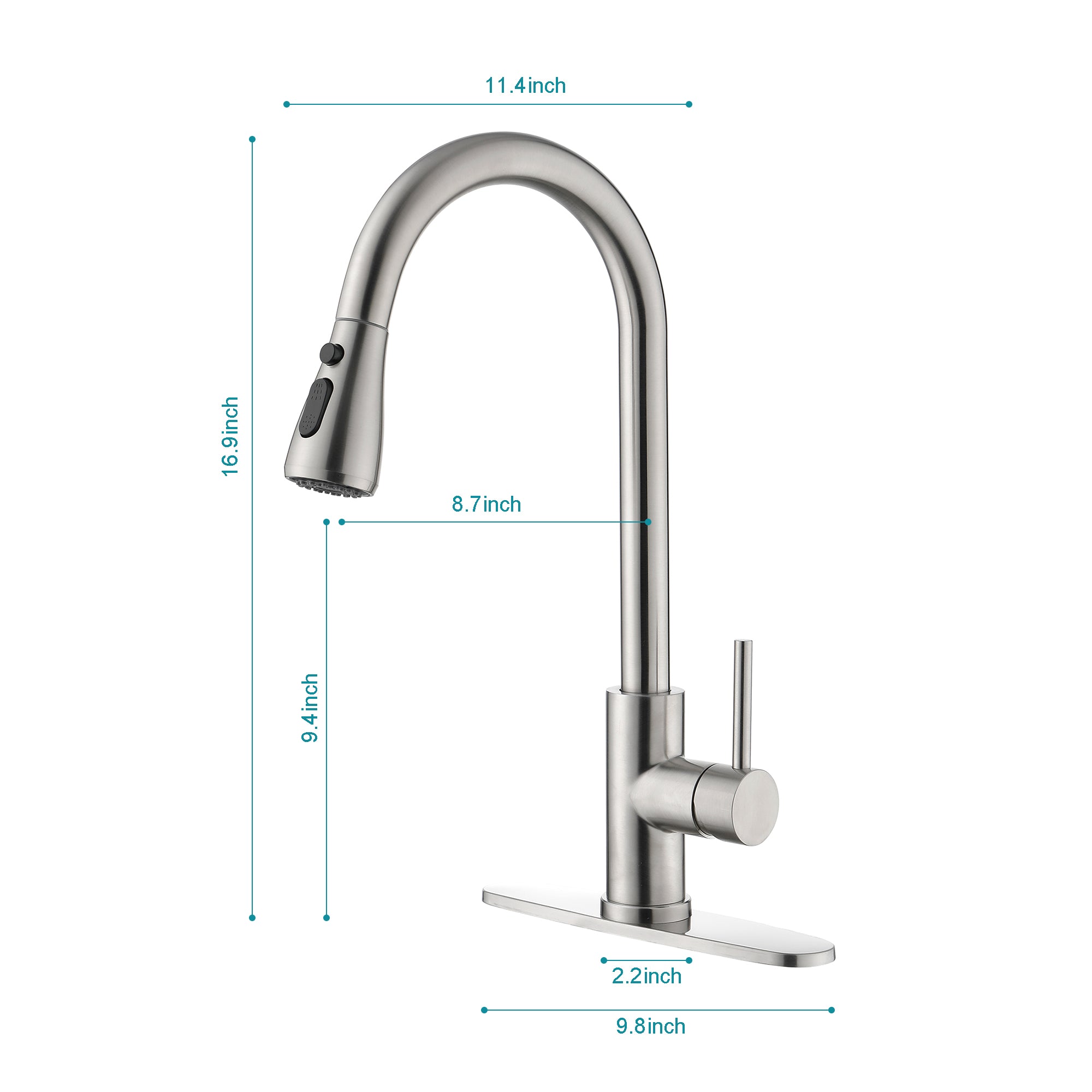 Single Handle Kitchen Sink Faucet with Pull Out Sprayer – Brushed Nickel, 3 Modes, 360° Swivel