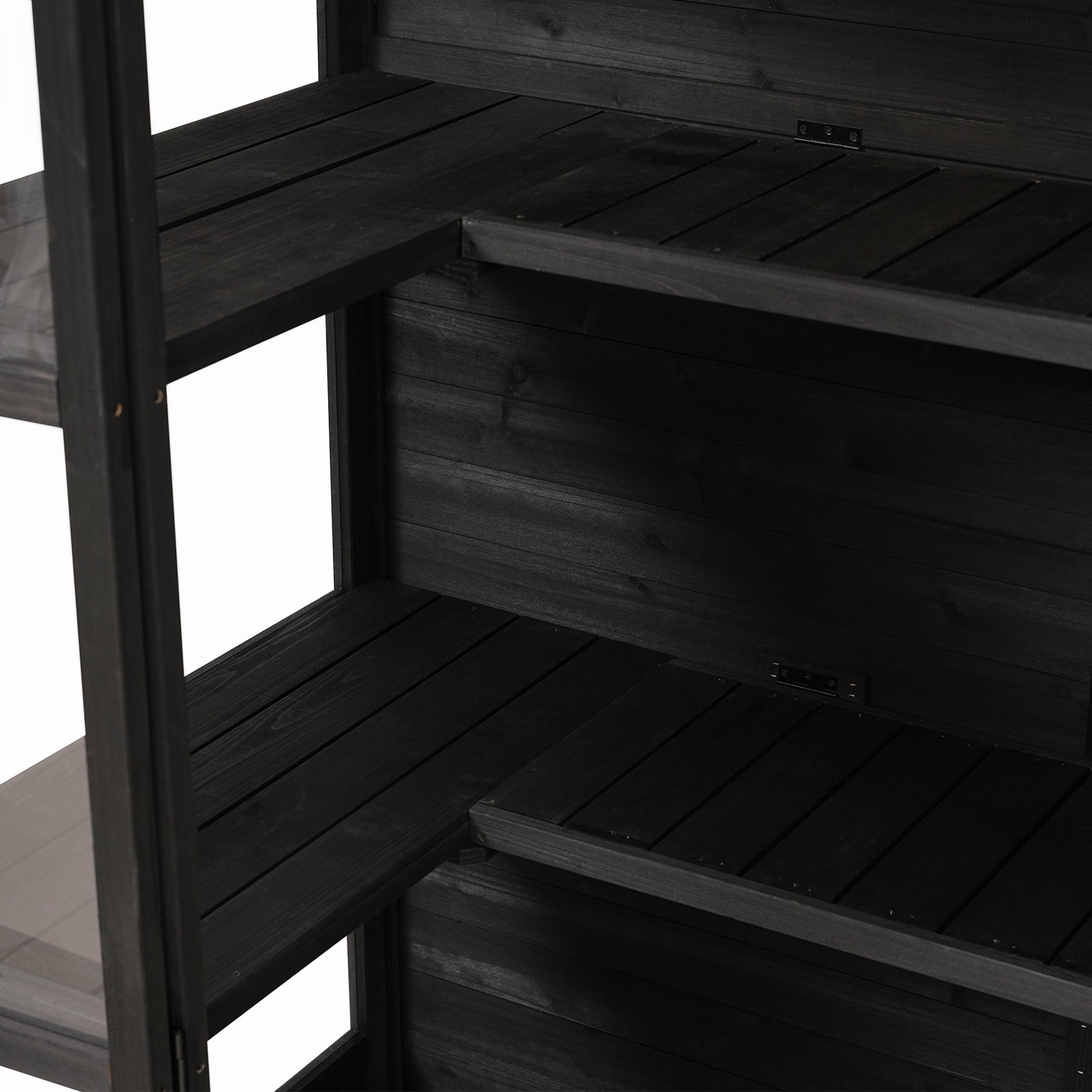 78‑Inch Wooden Walk‑In Greenhouse Cold Frame — 4 Skylights, 2 Folding Shelves & Polycarbonate Panels Black
