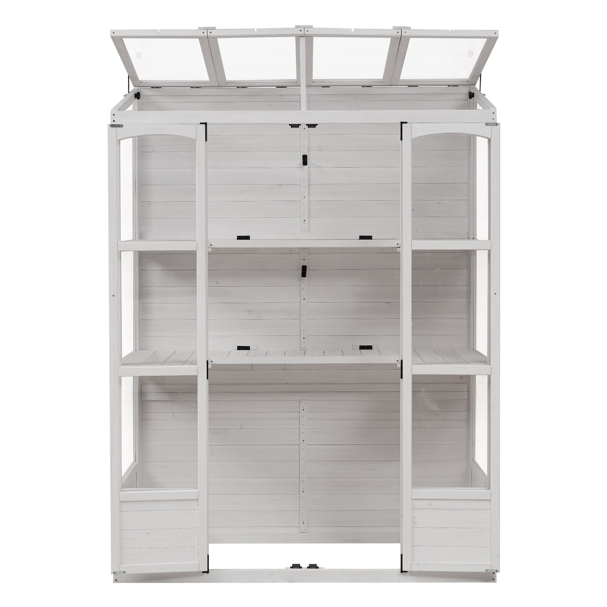 78‑Inch Wooden Walk‑In Greenhouse Cold Frame — 4 Skylights, 2 Folding Shelves & Polycarbonate Panels White