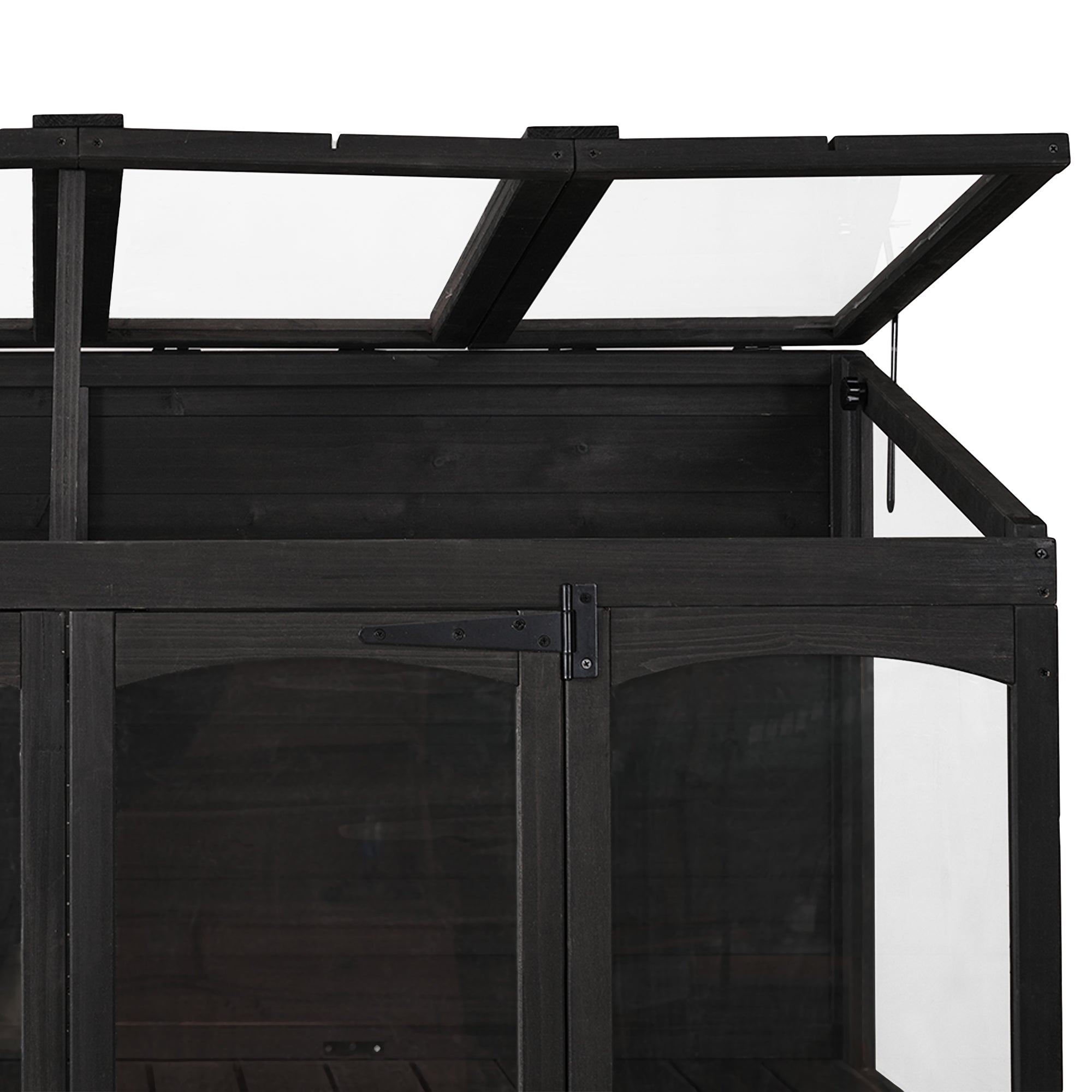 78‑Inch Wooden Walk‑In Greenhouse Cold Frame — 4 Skylights, 2 Folding Shelves & Polycarbonate Panels Black