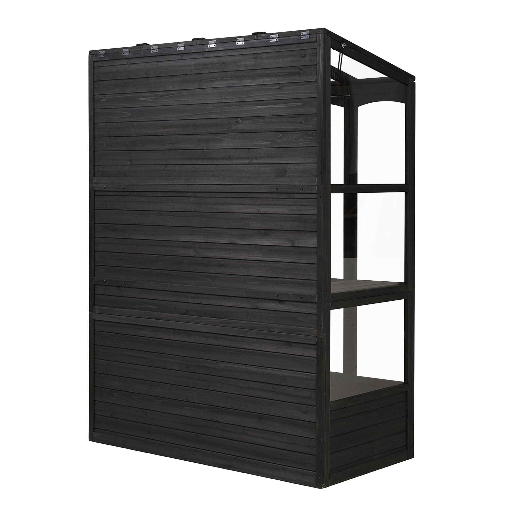78‑Inch Wooden Walk‑In Greenhouse Cold Frame — 4 Skylights, 2 Folding Shelves & Polycarbonate Panels Black