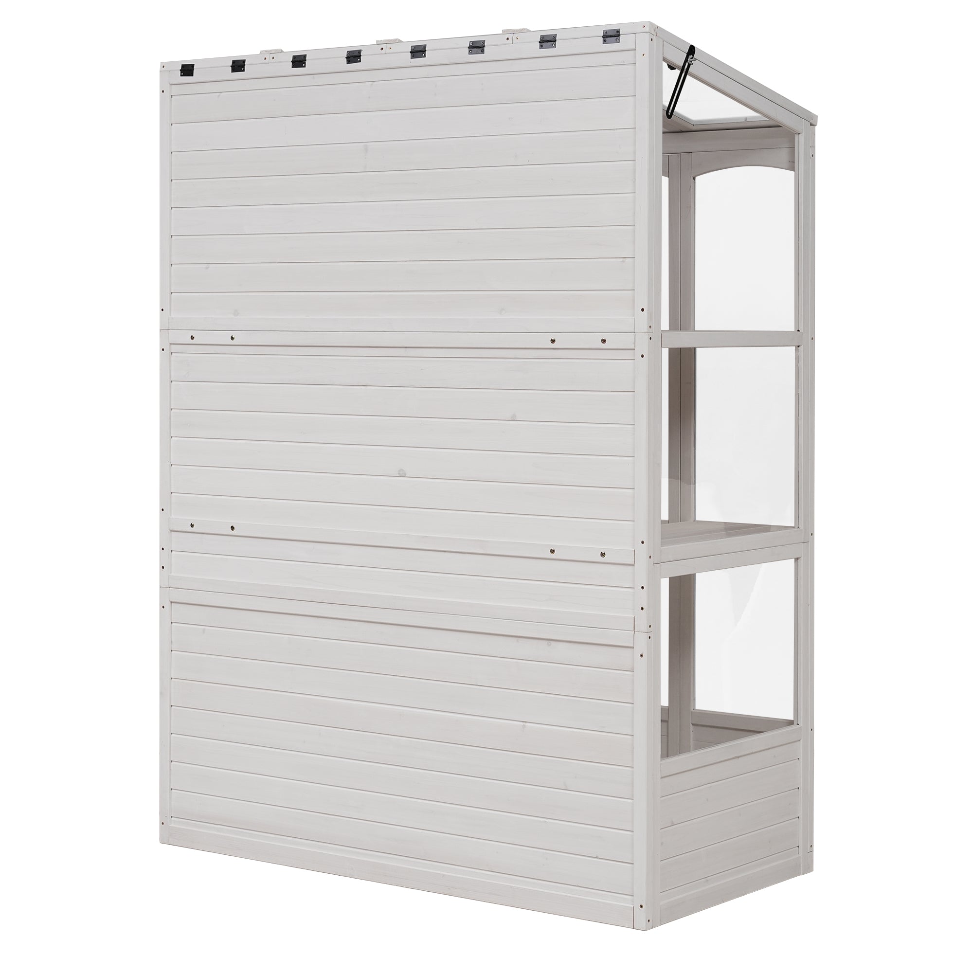78‑Inch Wooden Walk‑In Greenhouse Cold Frame — 4 Skylights, 2 Folding Shelves & Polycarbonate Panels White