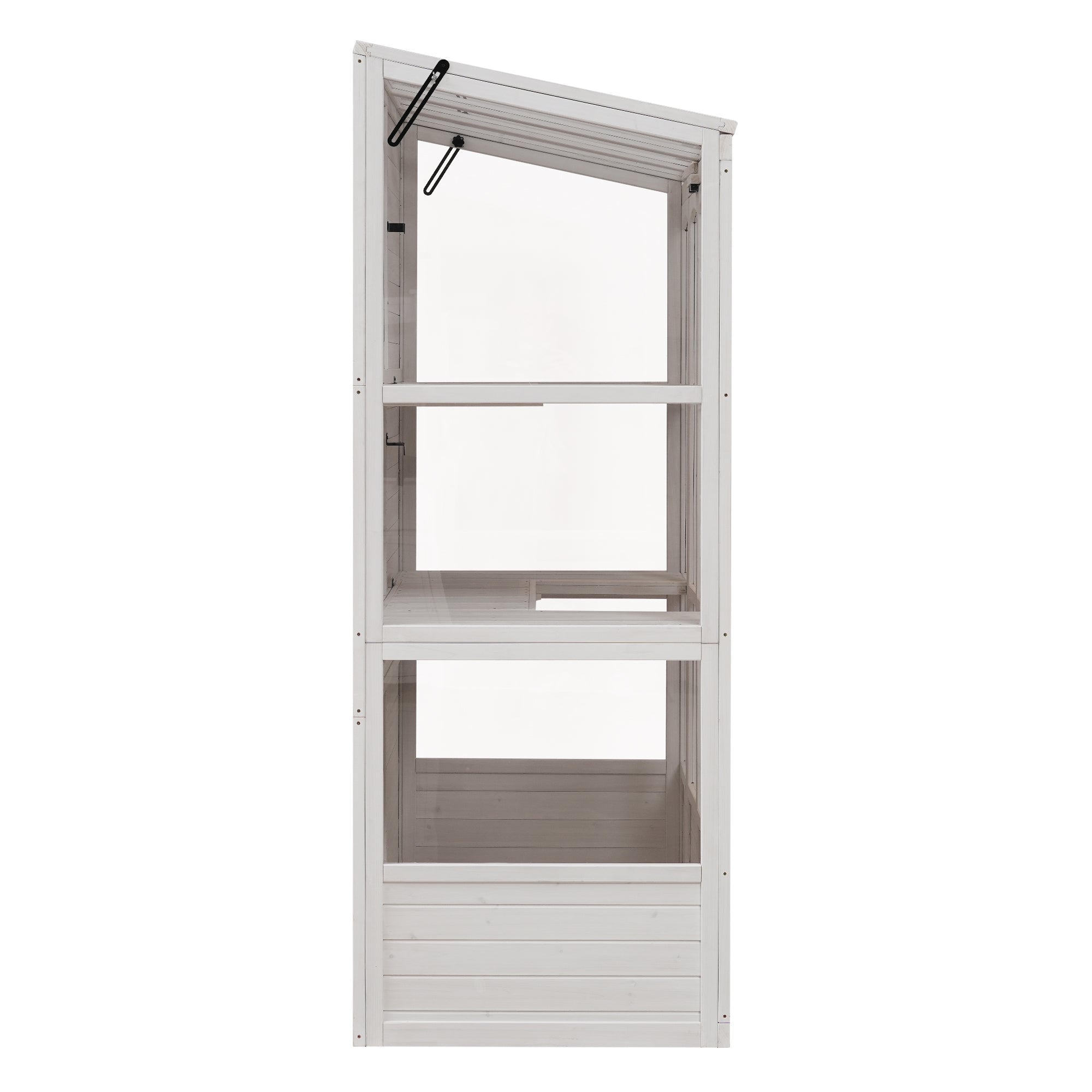 78‑Inch Wooden Walk‑In Greenhouse Cold Frame — 4 Skylights, 2 Folding Shelves & Polycarbonate Panels White