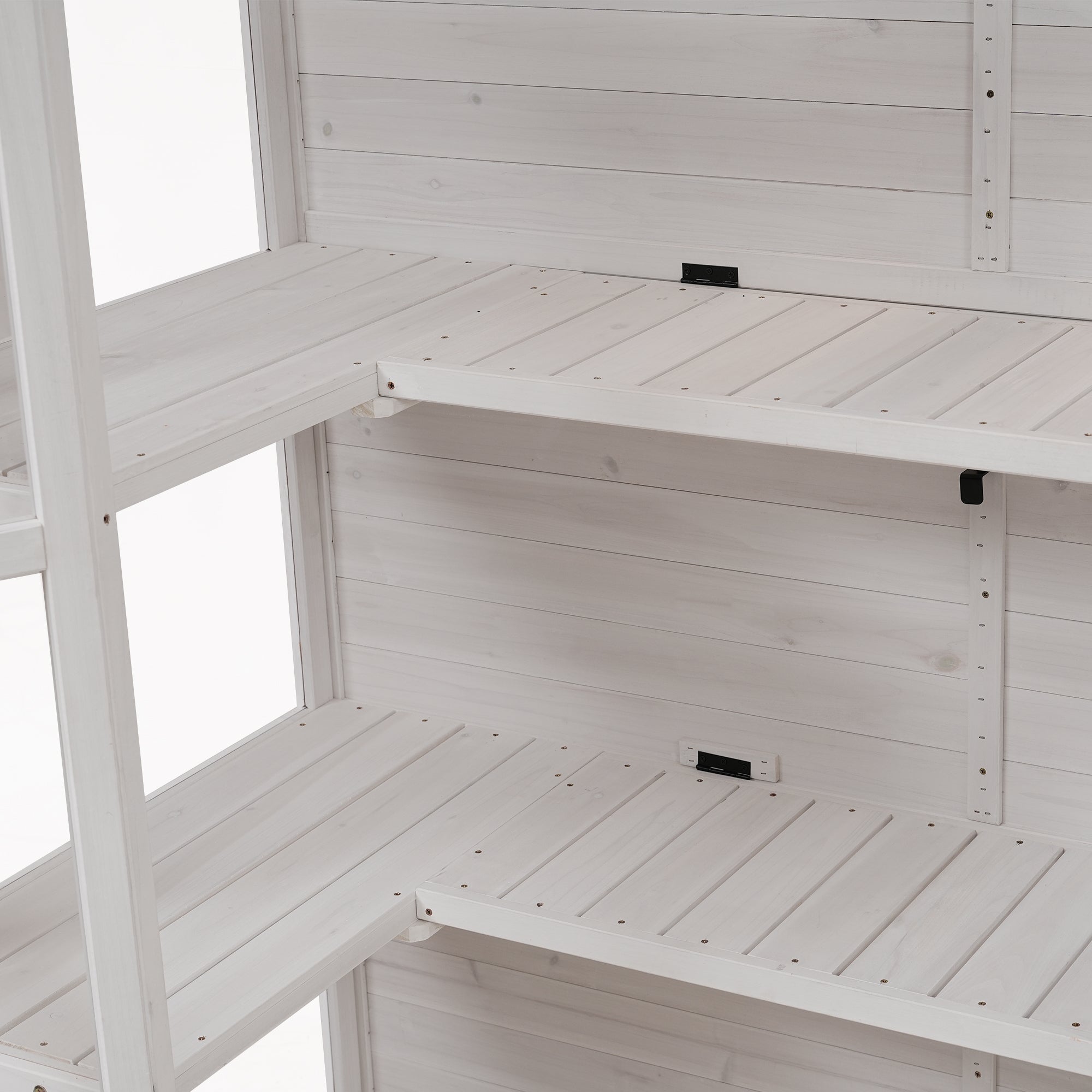 78‑Inch Wooden Walk‑In Greenhouse Cold Frame — 4 Skylights, 2 Folding Shelves & Polycarbonate Panels White