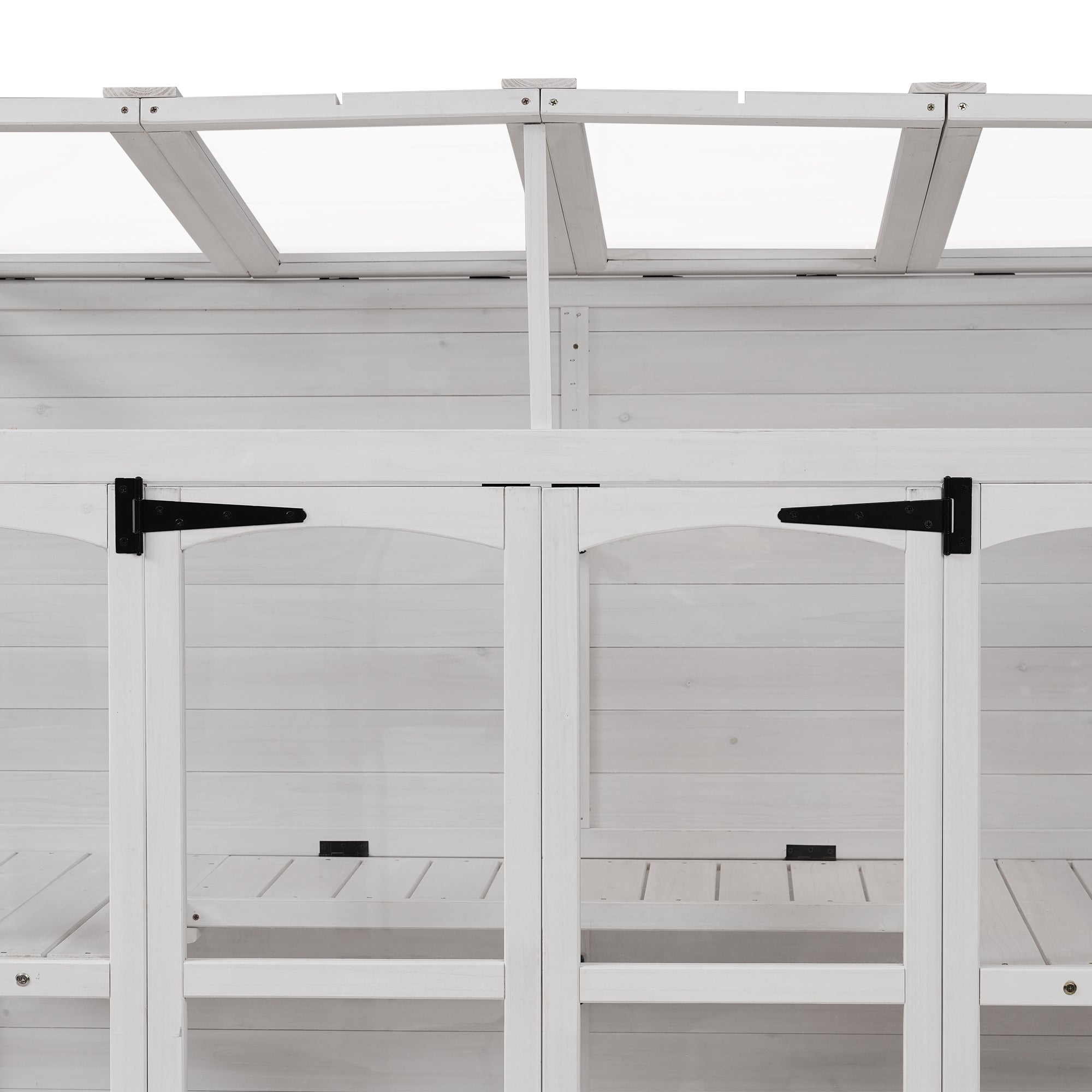 78‑Inch Wooden Walk‑In Greenhouse Cold Frame — 4 Skylights, 2 Folding Shelves & Polycarbonate Panels White