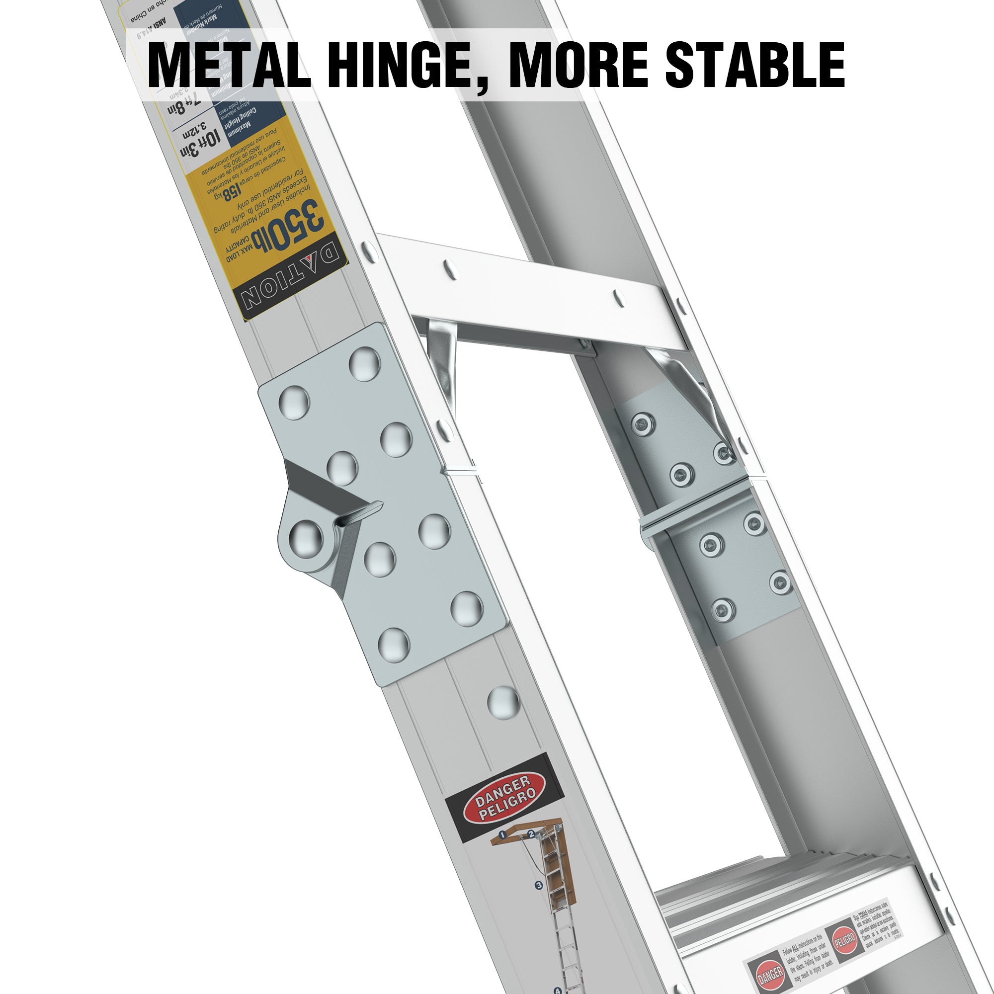 Aluminum Attic Ladder – 350 lb Capacity, 22.5" x 54" Opening, Fits 7'8" to 10'3" Ceilings, Metallic Grey