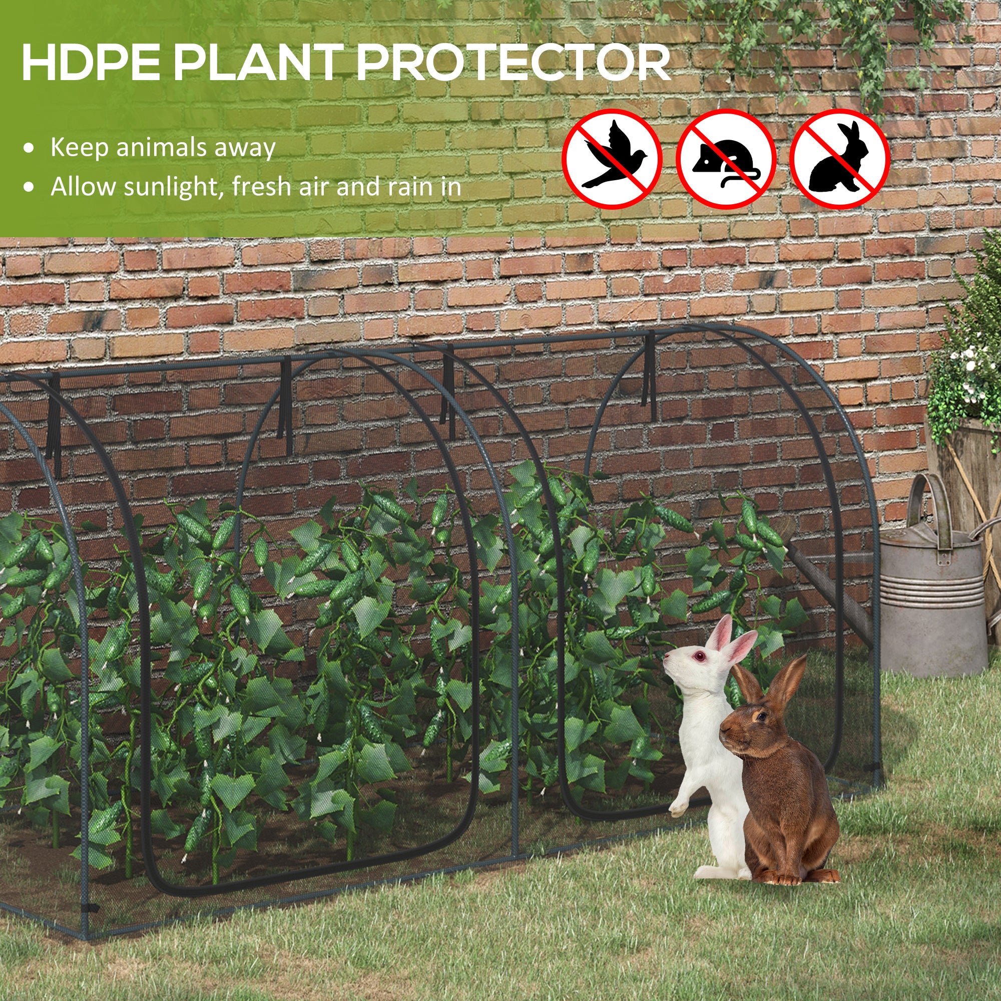 8' x 4' Crop Cage, Plant Protection Tent with Two Zippered Doors, Storage Bag and 4 Ground Stakes, for Garden, Yard, Lawn, Black