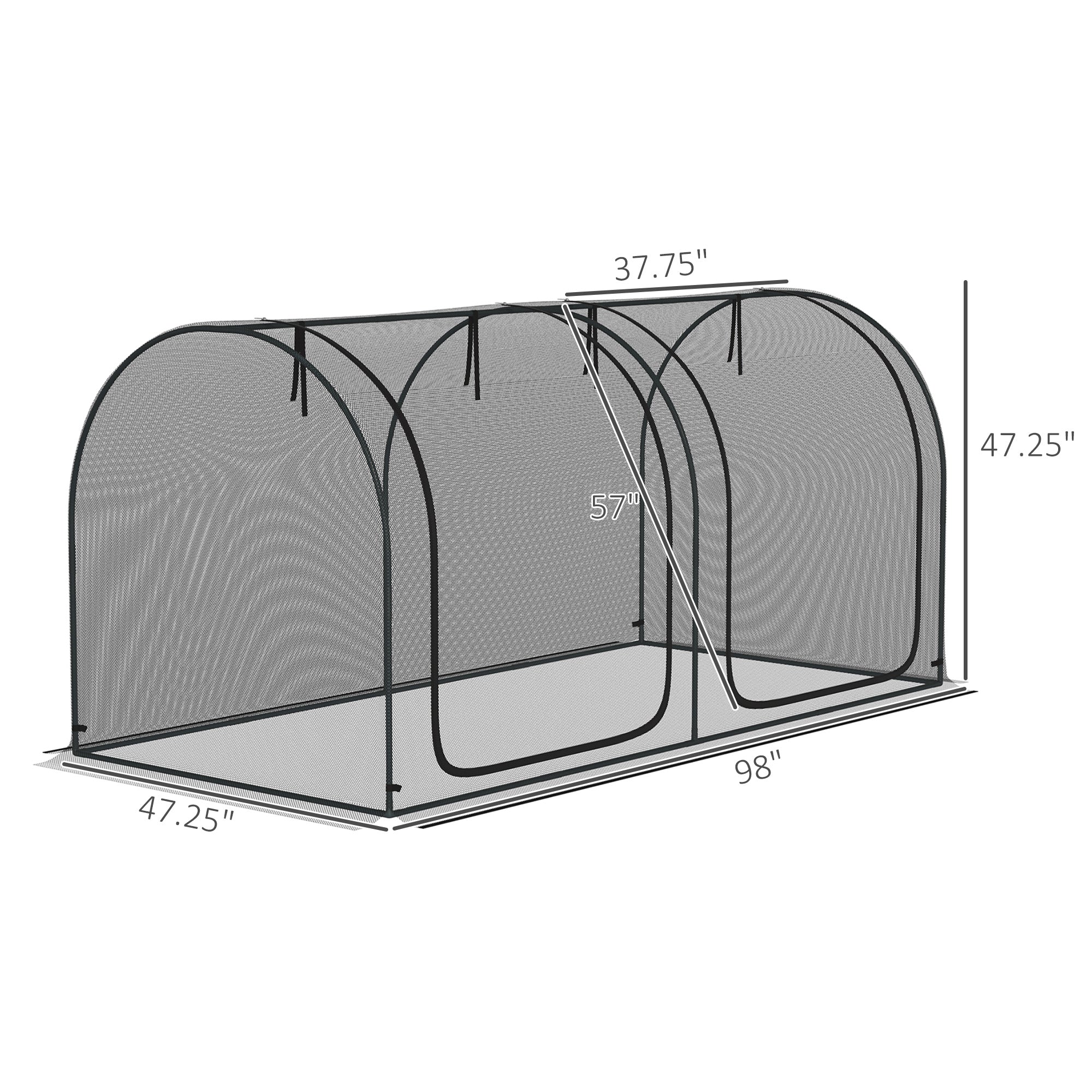 8' x 4' Crop Cage, Plant Protection Tent with Two Zippered Doors, Storage Bag and 4 Ground Stakes, for Garden, Yard, Lawn, Black