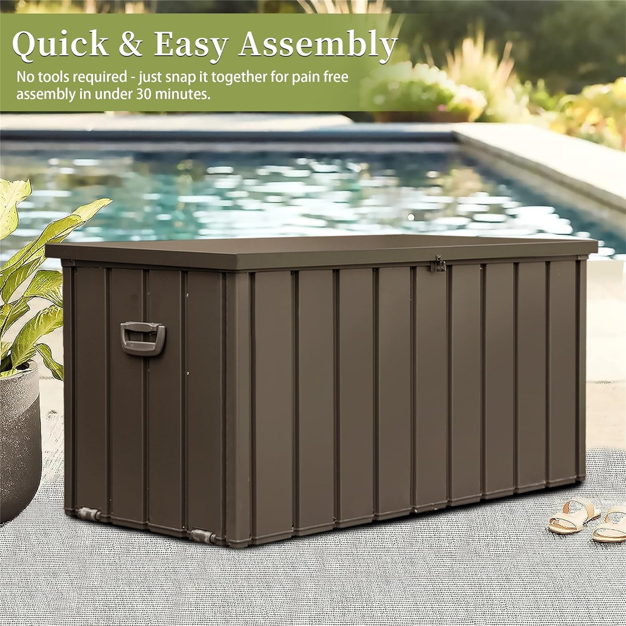 200 Gallon Outdoor Steel Deck Box – Extra-Large Waterproof Patio Storage Bench, Dark Brown