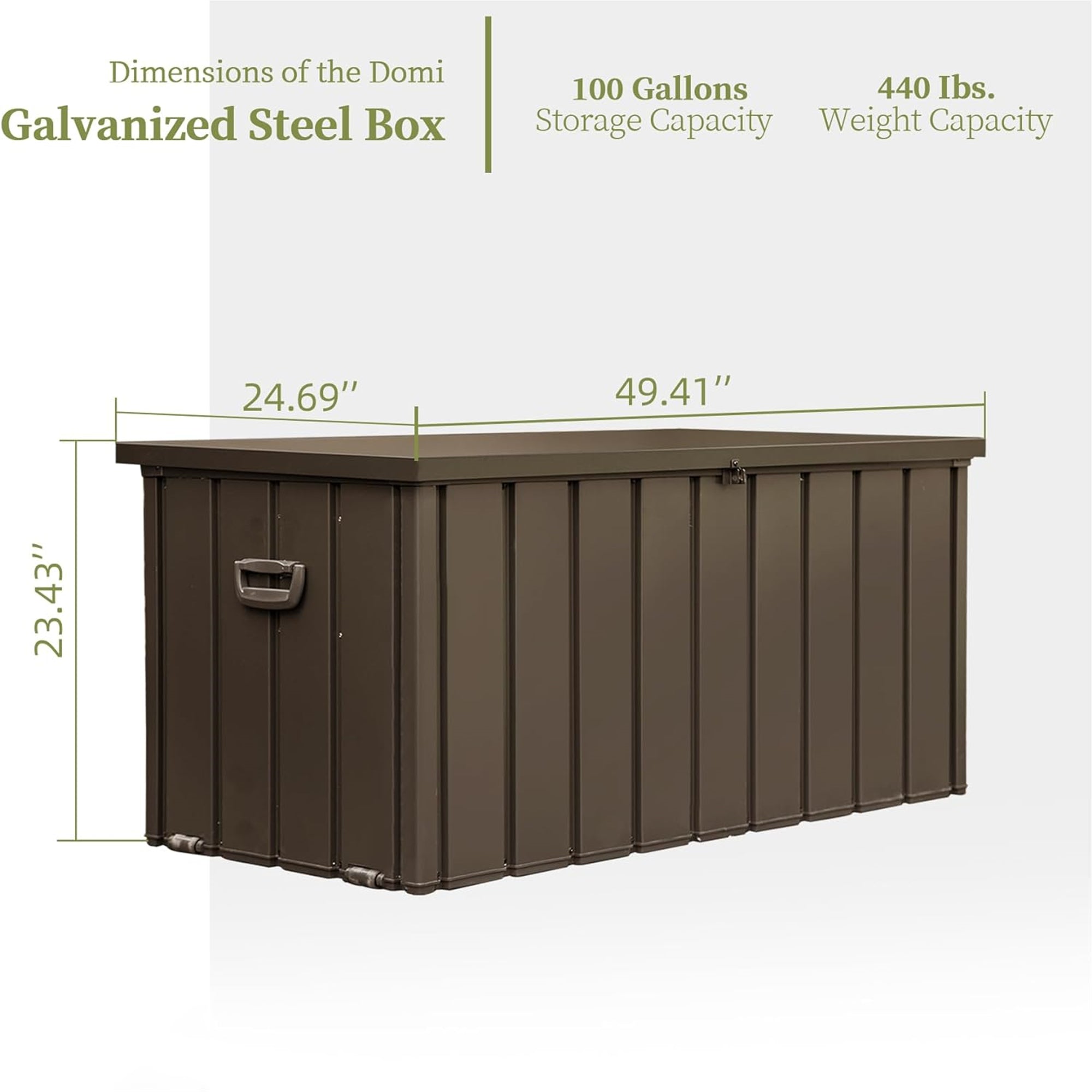 100 Gallon Outdoor Steel Deck Box – Waterproof Patio Storage Bench, Dark Brown, 440 lb Capacity