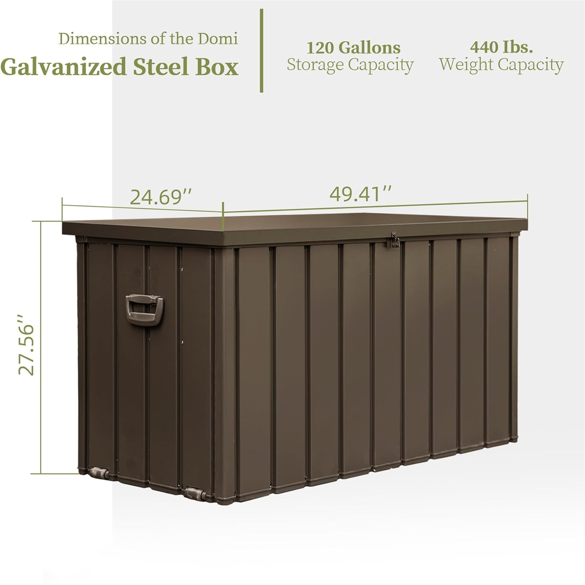 120 Gallon Outdoor Steel Deck Box – Tall Waterproof Patio Storage Bench, Dark Brown, 440 lb Capacity