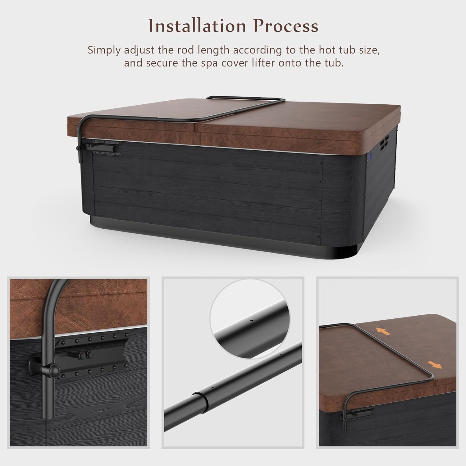 Universal Hot Tub Cover Lift – Side Mounted Spa Cover Lifter, Adjustable Aluminum Brackets, Fits Most Spas