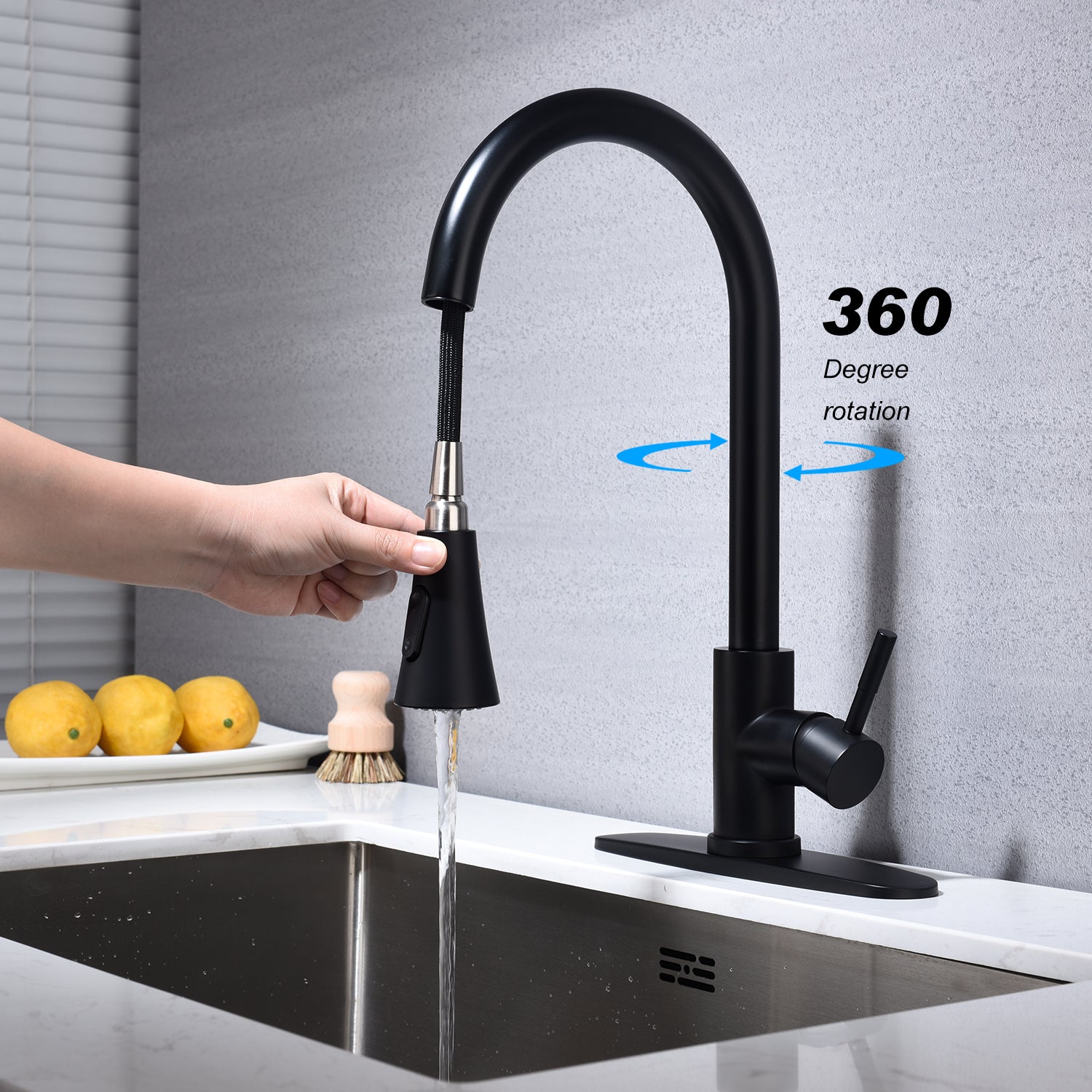 Matte Black Pull-Out Kitchen Faucet with 360° Spray & Anti-Corrosion Finish