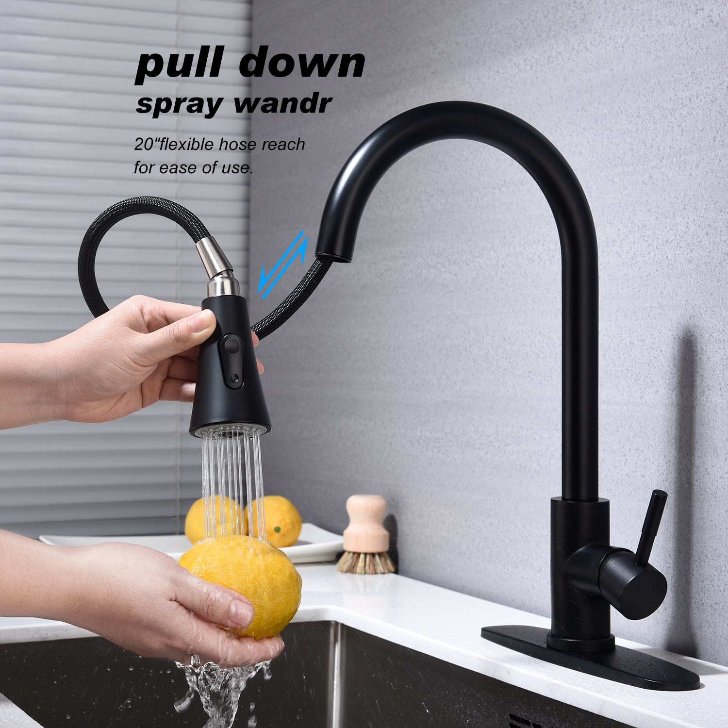 Matte Black Pull-Out Kitchen Faucet with 360° Spray & Anti-Corrosion Finish