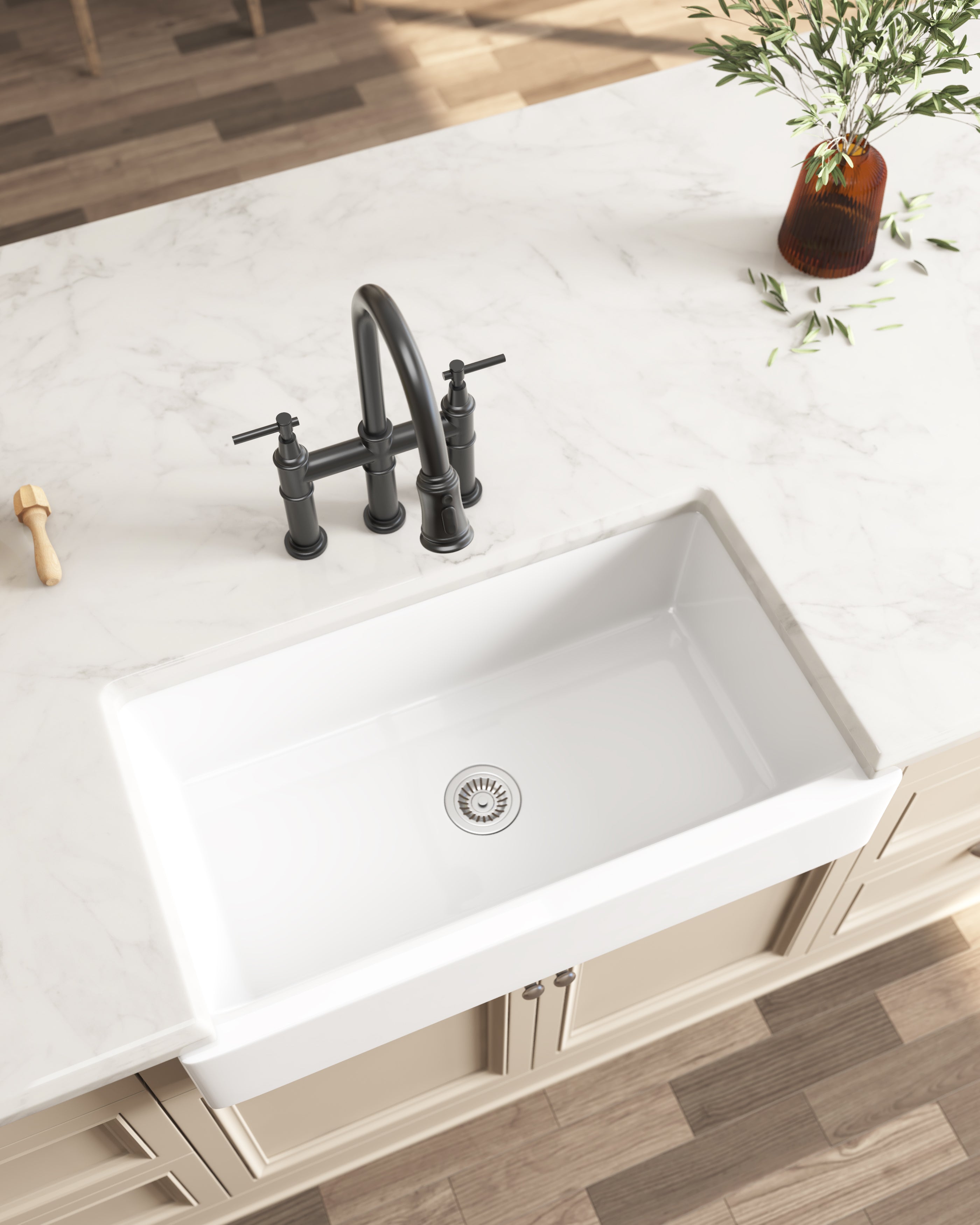 Bridge Kitchen Faucet with Pull-Down Sprayhead – Matte Black, Dual Handle, 360° Swivel, Solid Brass