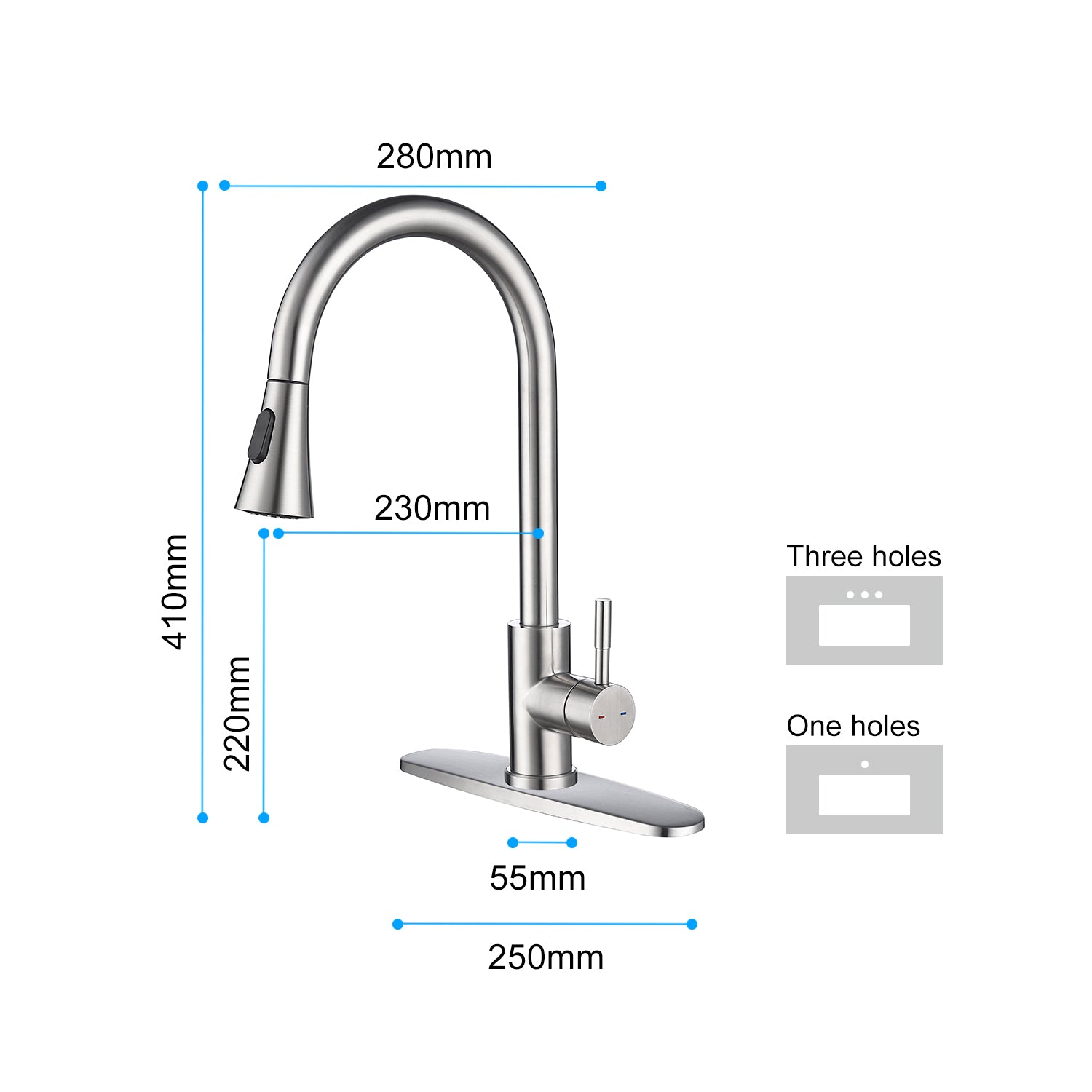 Kitchen Faucet with Pull Out Sprayer – Brushed Nickel, 360° Swivel, Single Handle, Stainless Steel