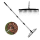 Garden Rake 62" – 16 Steel Tines, Adjustable 34"/48"/62", Heavy-Duty Leaf & Yard Rake