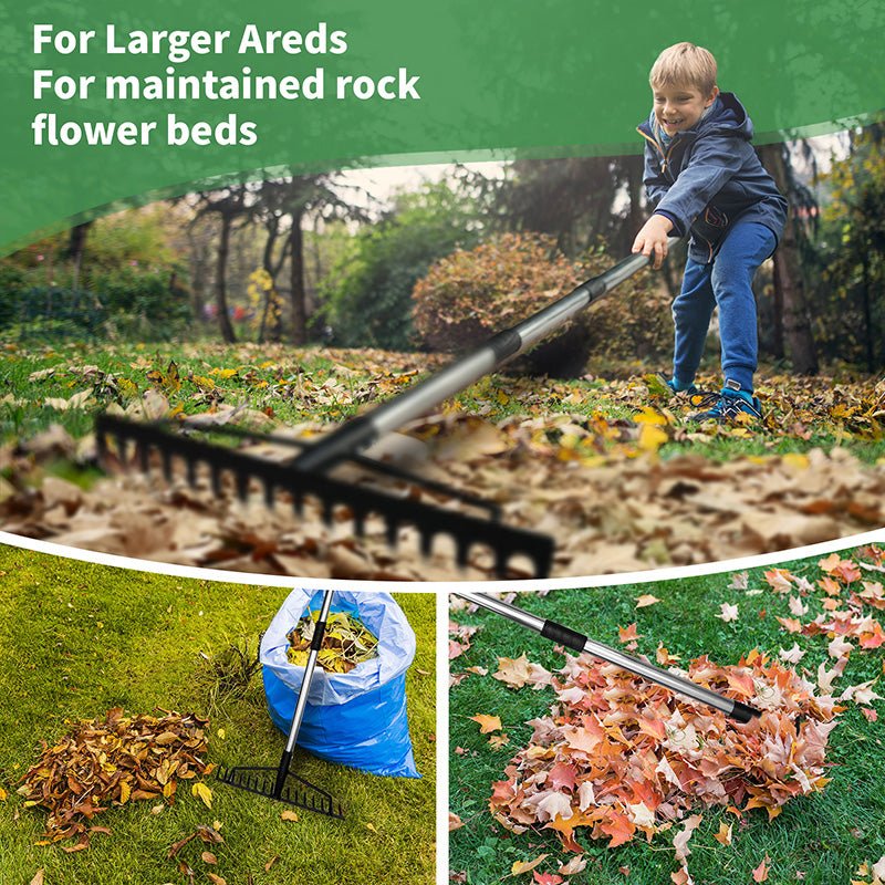 Garden Rake for Leaves 62in, Leaf Rake 16 Steel Tines,rakes for gardening,3.1lb - HomeDIYer