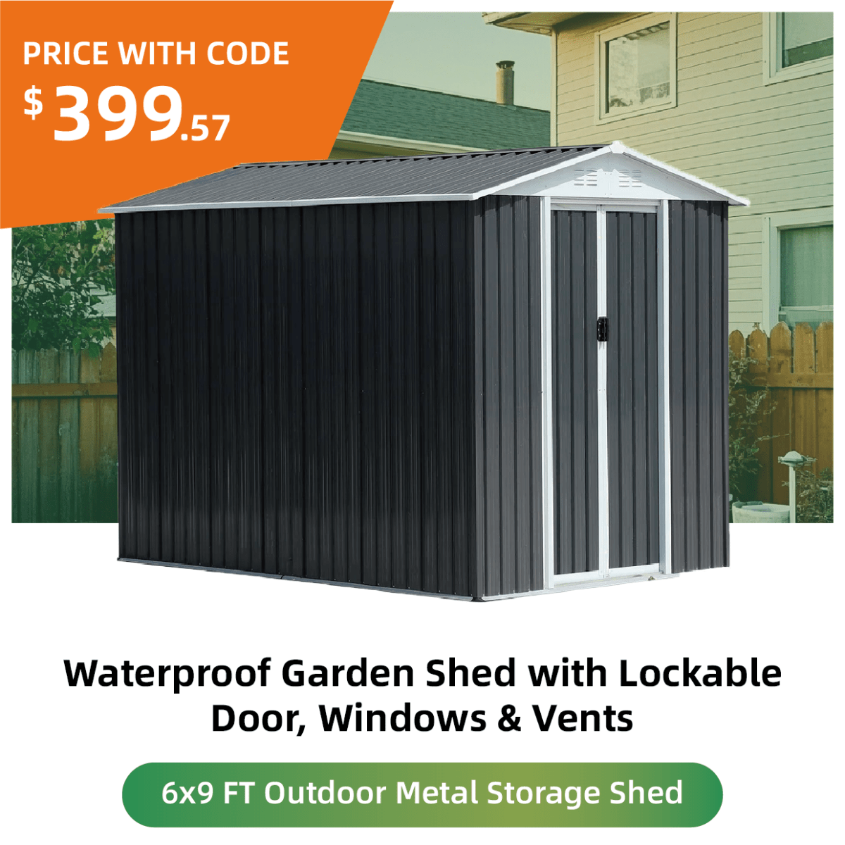 6x9FT Outdoor Metal Storage Shed | Waterproof Garden Shed with Lockable Door - HomeDIYer