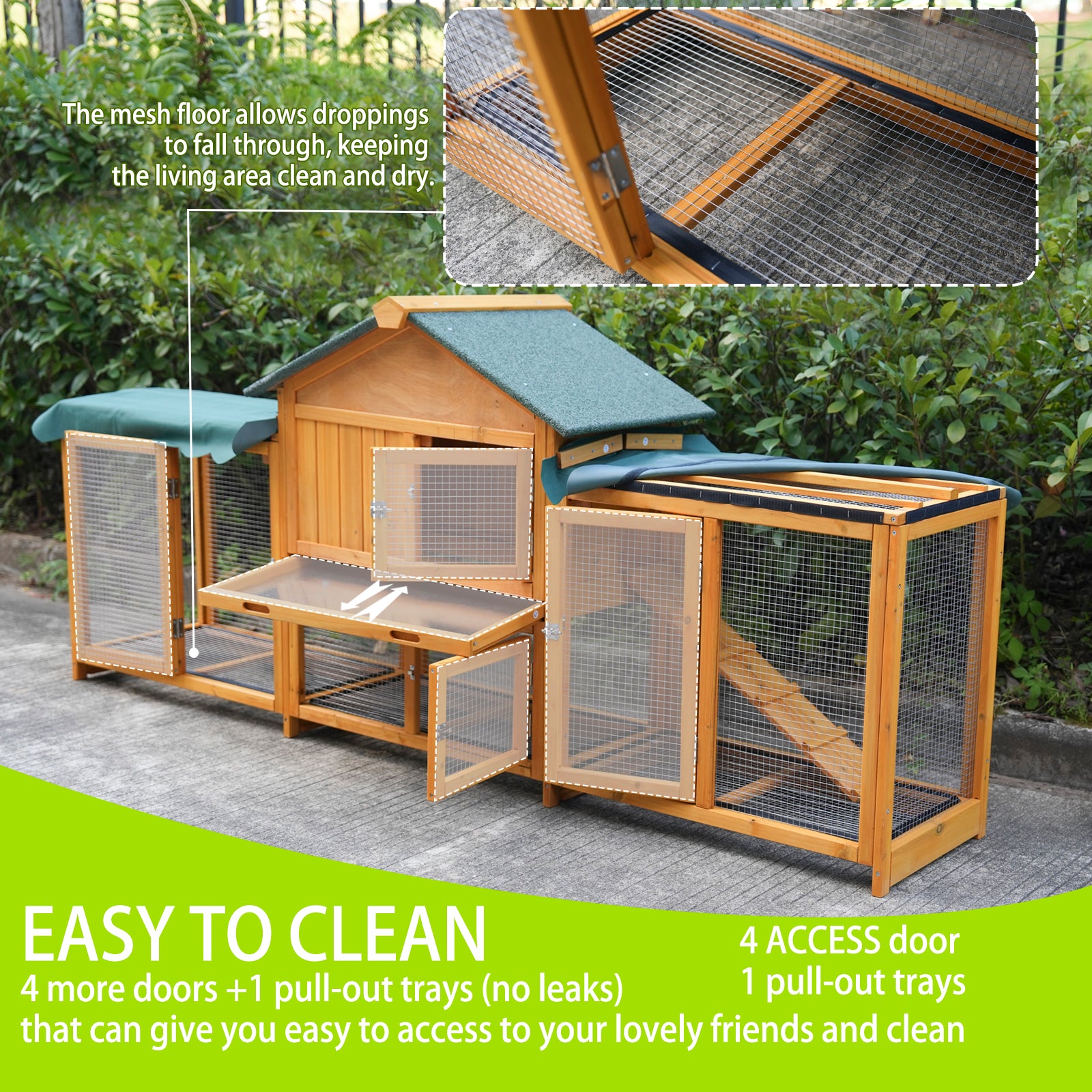 82-Inch Extra Large Outdoor Rabbit Hutch with Waterproof Roof & Pull-Out Tray