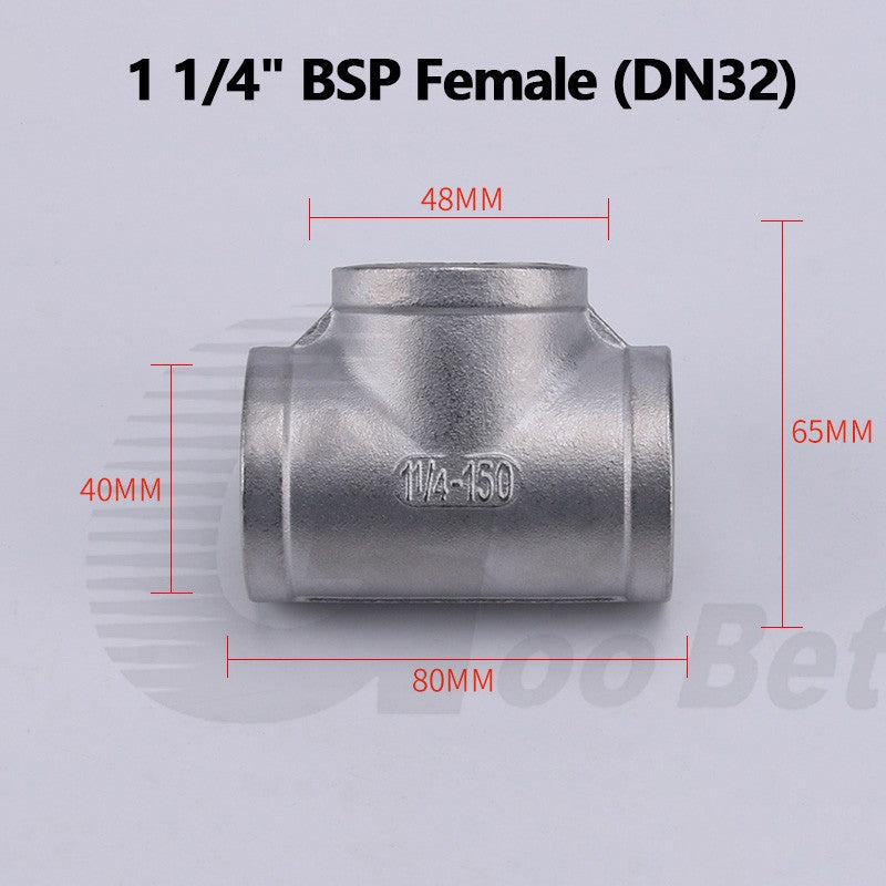 304 Stainless Steel BSP Tee Pipe Fitting — Male & Female Thread, 1/2" to 2"