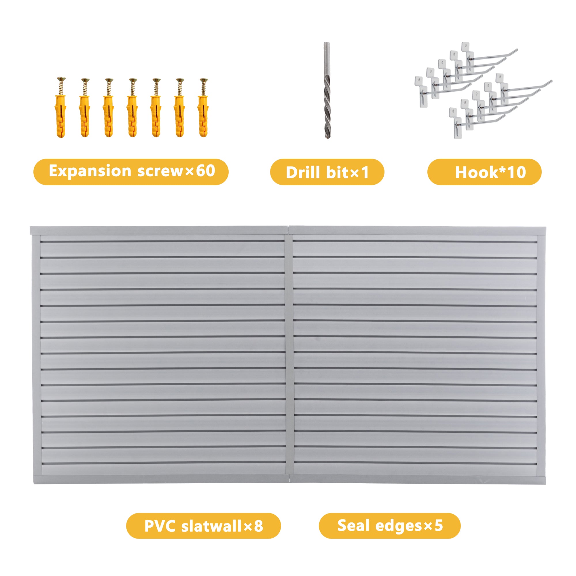 Heavy Duty PVC Slatwall Garage Organizer, 8ft x 4ft Section with 10 Panels, Industrial Strength Storage, Charcoal Dark Grey Color, Wall Mounted Tool Rack System