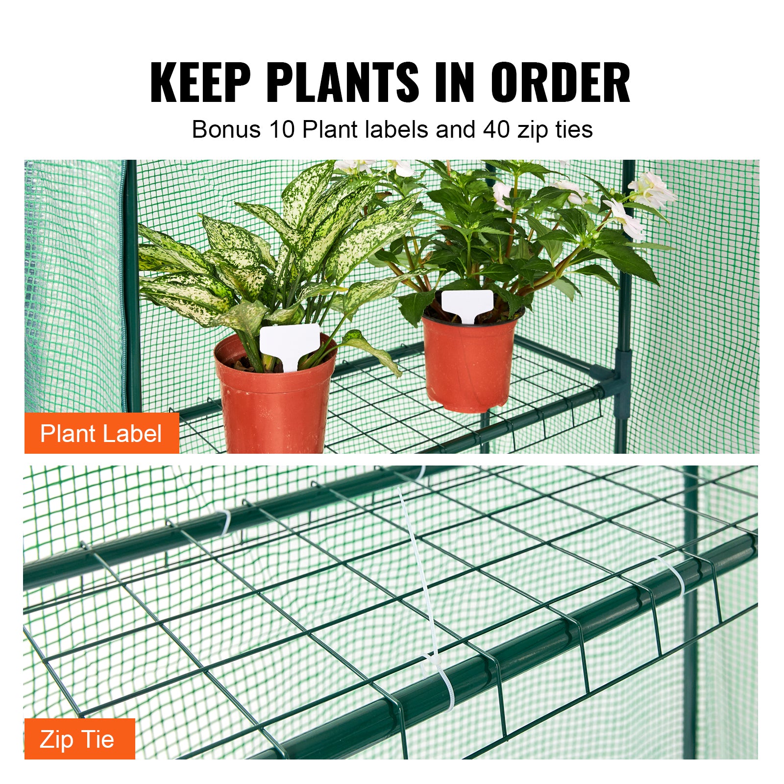 4.6ft x 2.4ft x 6.7ft Walk‑In Greenhouse with 4 Shelves — High‑Strength PE Cover Roll‑Up Door & Steel Frame Green