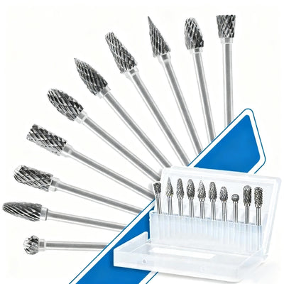 10x Double Cut Tungsten Carbide Rotary Burr Set 1/8'' Drill Bits for Dremel Tool