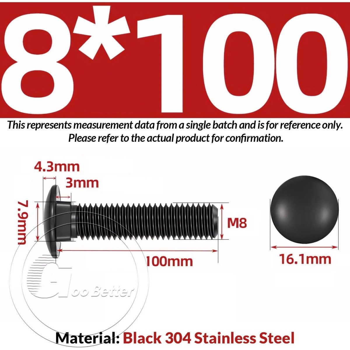 M8 M10 M12 Carriage Bolts – Cup Square Domed Head, Black A2 - 70 Stainless Steel - HomeDIYer