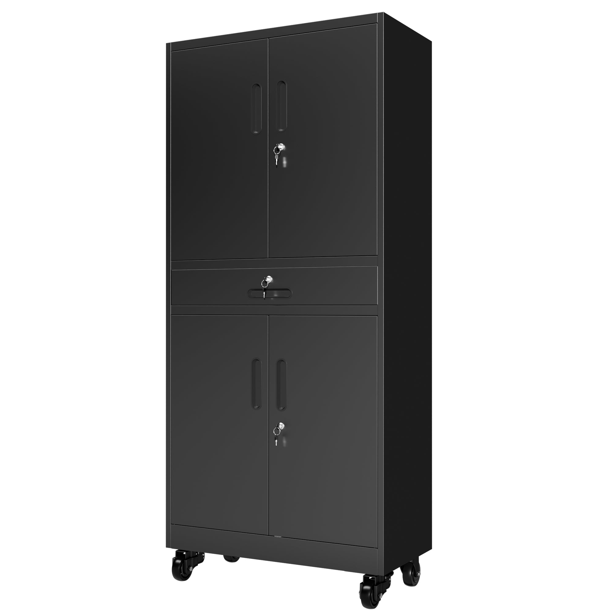 71" Metal Garage Storage Cabinet with Drawer, Pegboard Door, Locking Doors & Rolling Wheels, 720 lb Capacity
