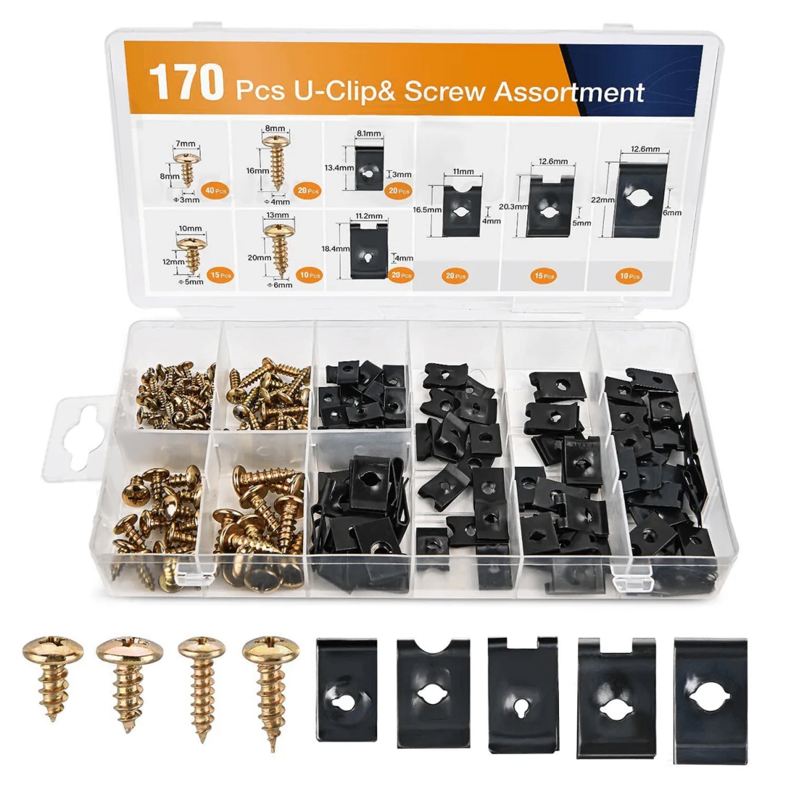 170Pcs Car Screw Clip Body Fender Bumper Retainer U Nut Clips Gasket Fastener Set