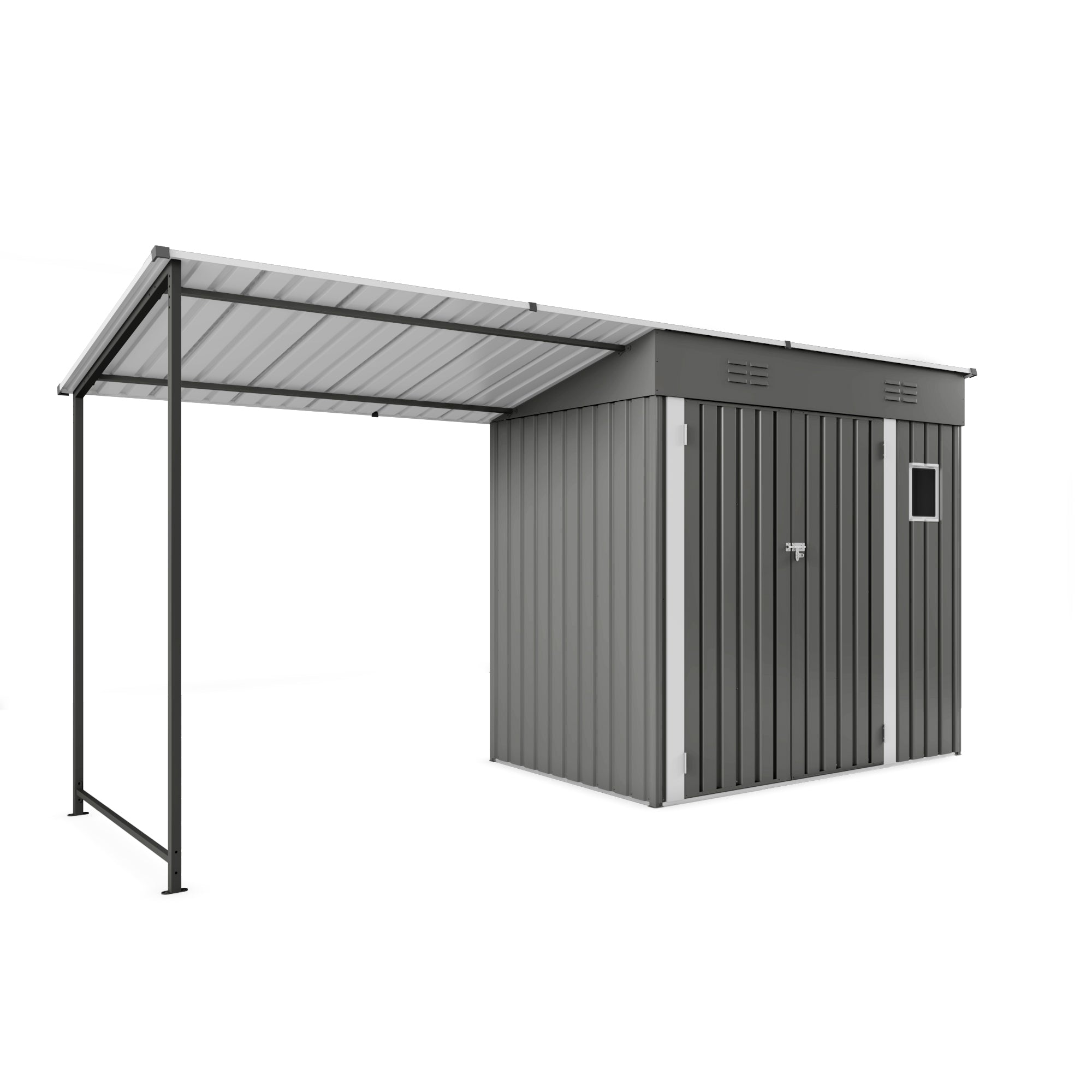 12x4 FT Metal Lean-To Shed & Hardtop Gazebo Combo, 2-in-1 Storage & Pergola, Gray