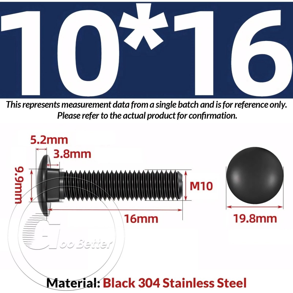 M8 M10 M12 Carriage Bolts – Cup Square Domed Head, Black A2 - 70 Stainless Steel - HomeDIYer