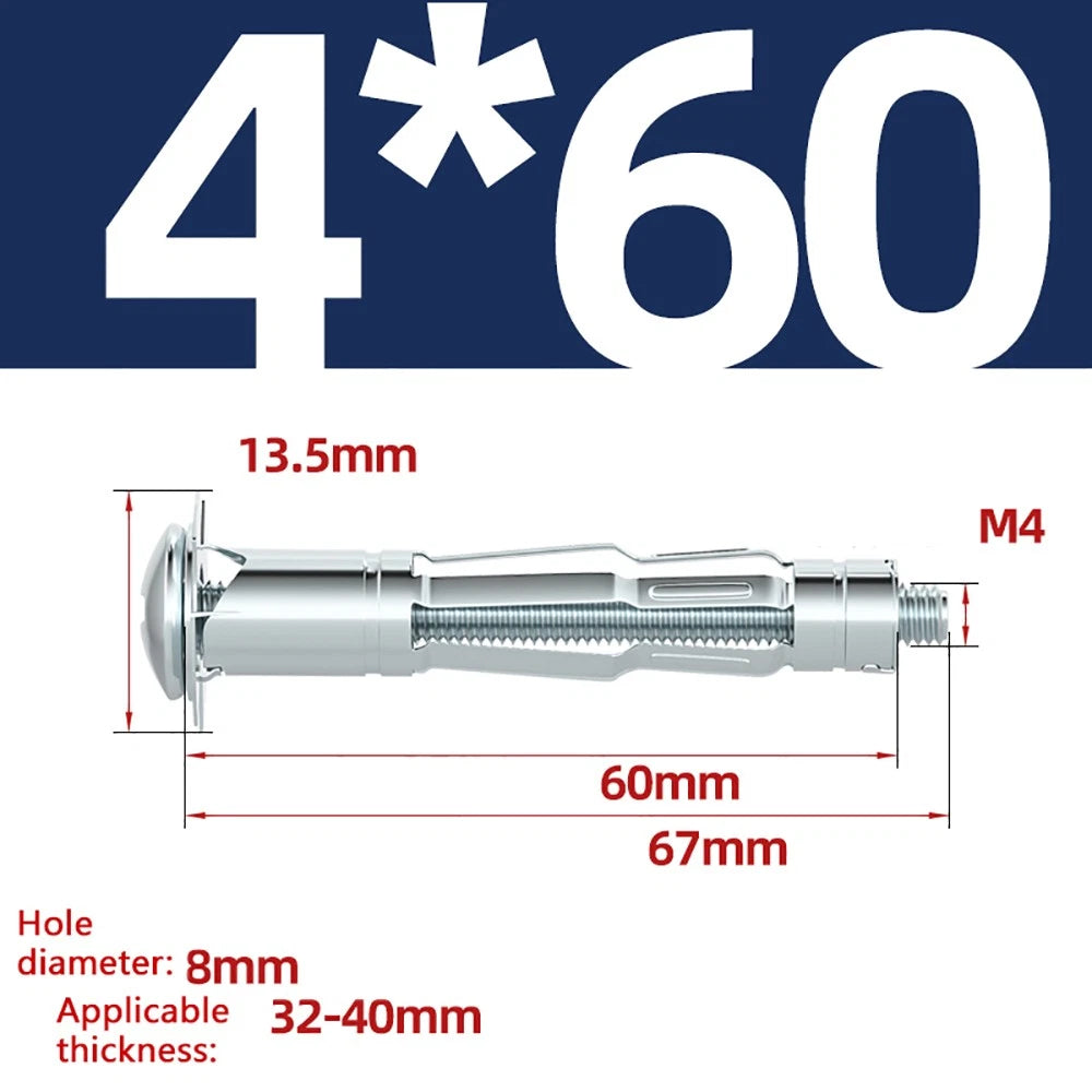 M4–M8 Metal Drywall Expansion Bolts | Hollow Wall Anchors for Plasterboard & Drywall