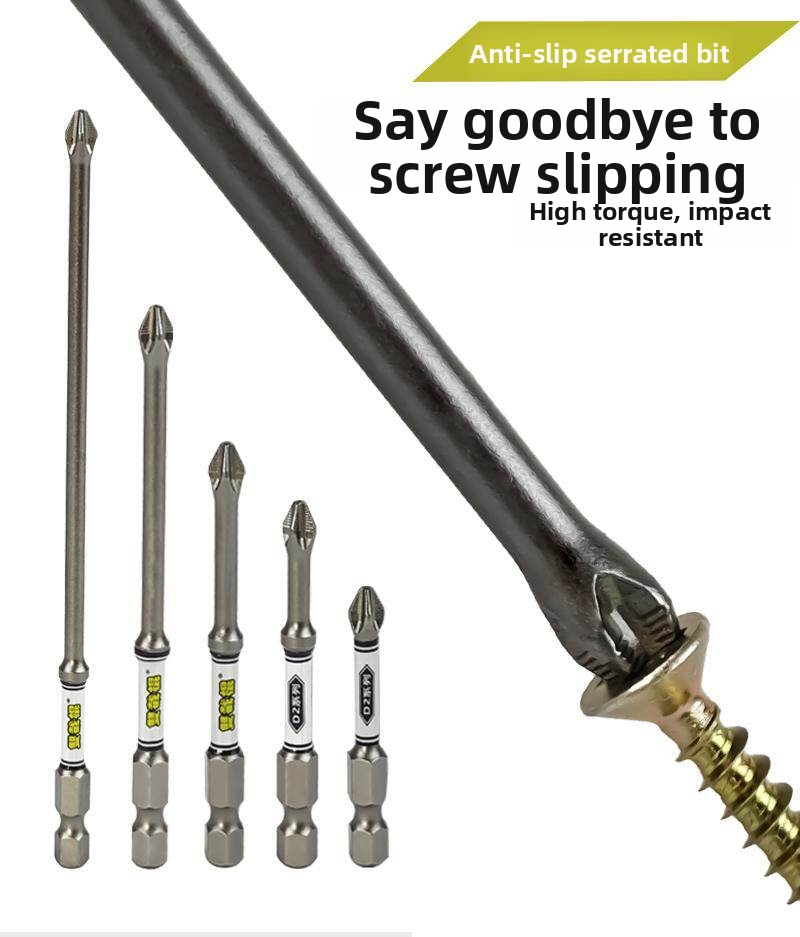 D2 Steel Anti-Slip Magnetic Impact Screwdriver Bits | Nunchaku-Style Single-End Bits