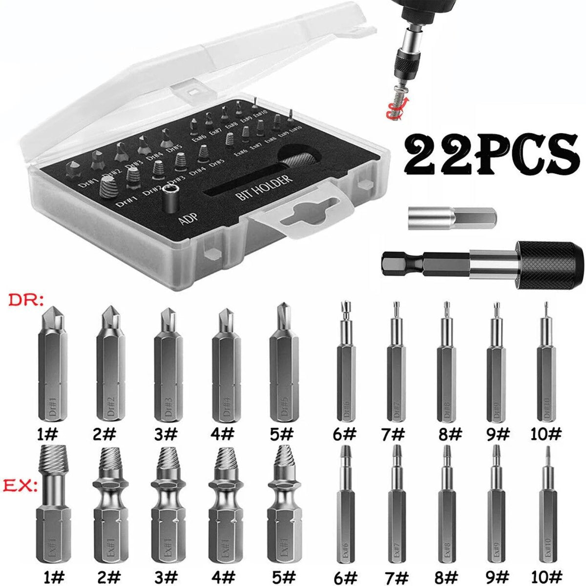22Pcs Damaged Screw Extractor Speed Out Drill Bits Tool Set Broken Bolt Remover - HomeDIYer