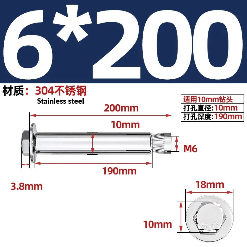 Stainless Steel Masonry Concrete Expansion Anchor Bolt — M6 M8 M10 M12 M16 | 304 & 201 SS