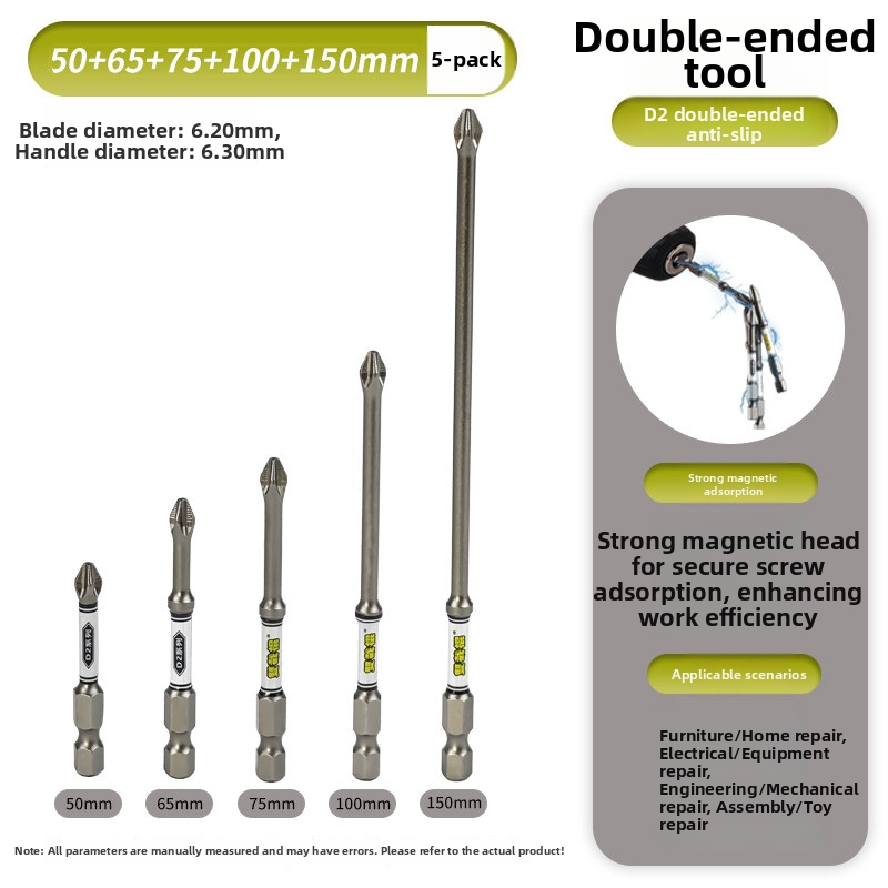 D2 Steel Anti-Slip Magnetic Impact Screwdriver Bits | Nunchaku-Style Single-End Bits
