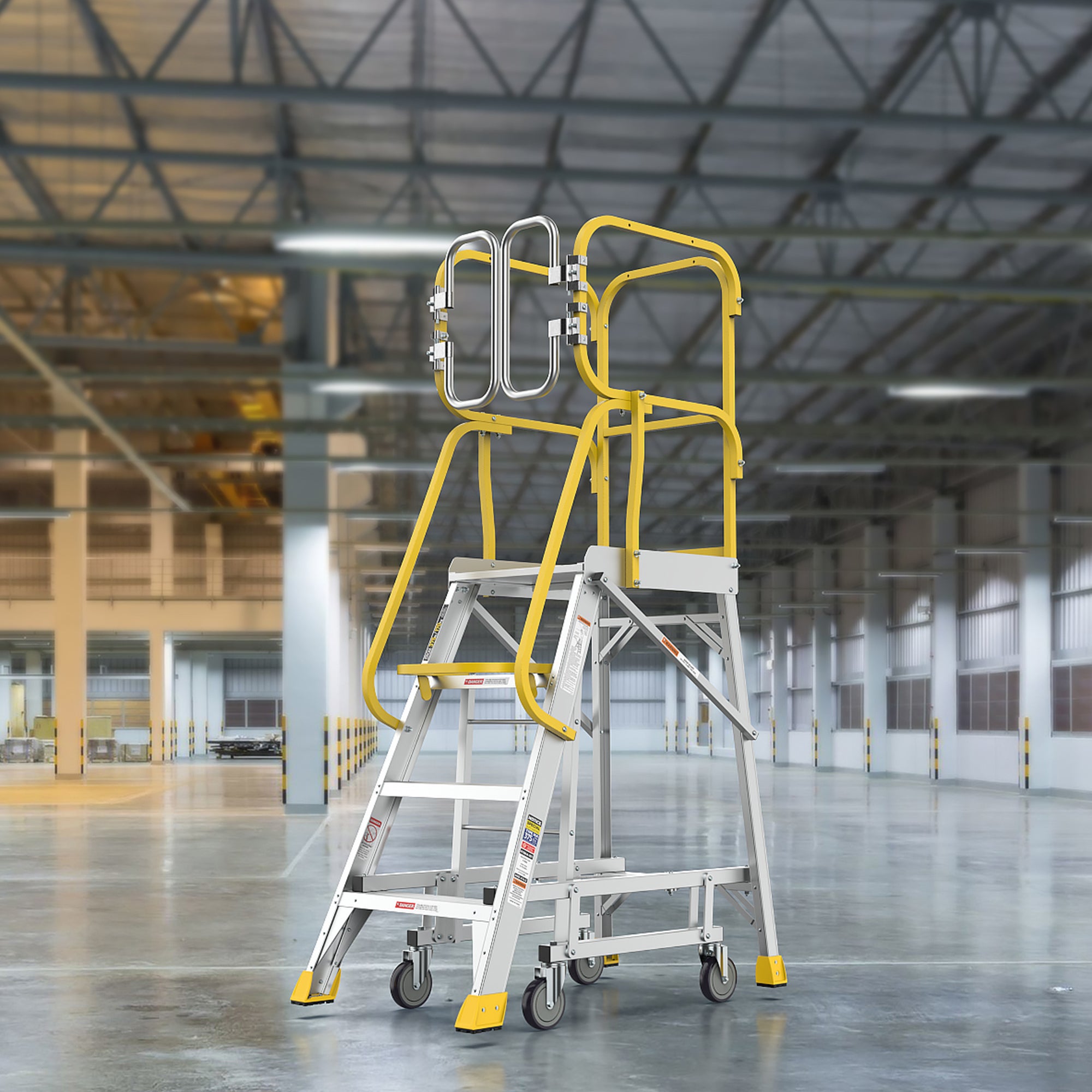 4‑Step Aluminum Rolling Platform Ladder — 375 lb Capacity, 20"x24" Standing Platform, Silver