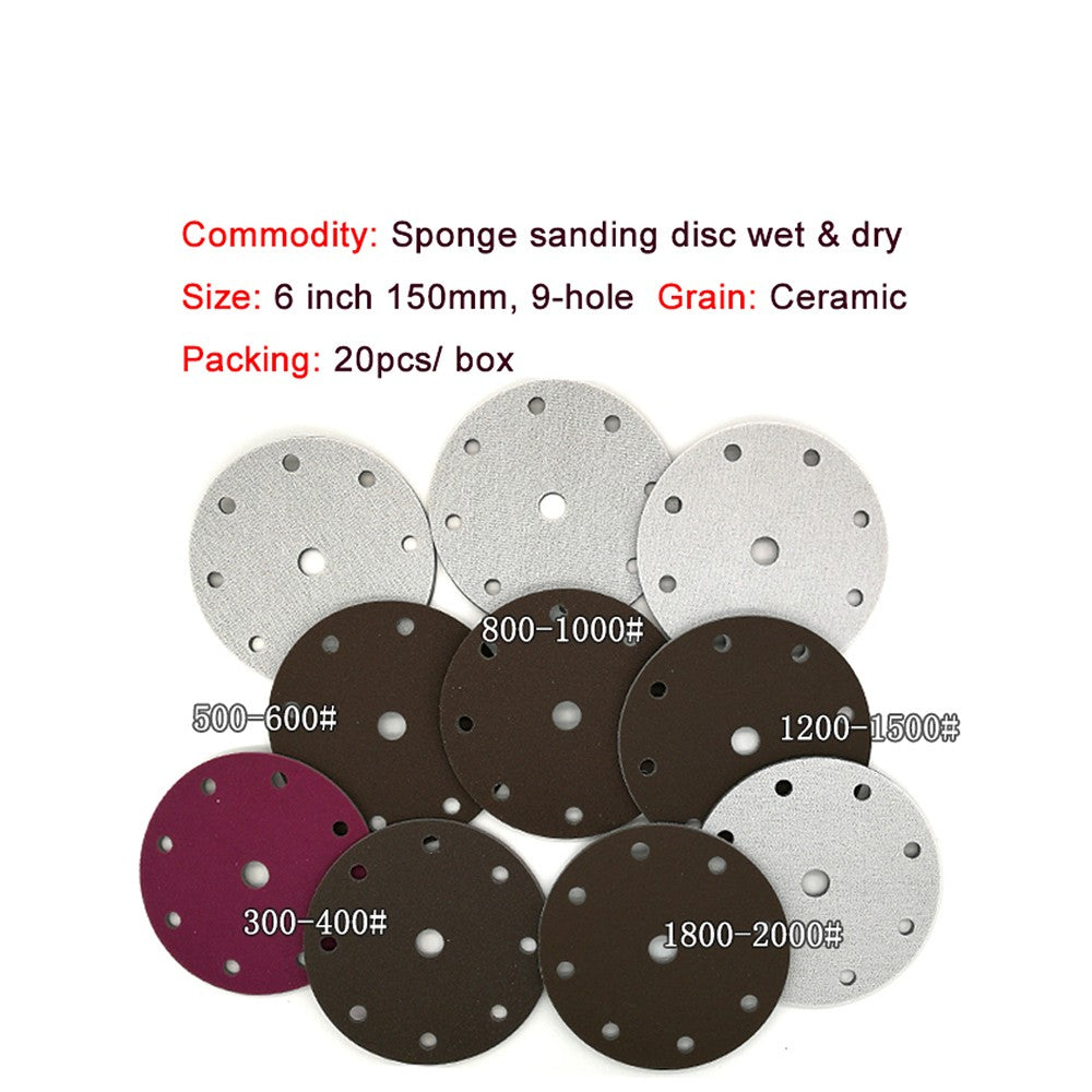 6"（150mm）Hook & Loop Sponge Sandpaper 9 Hole Red Sanding Discs 300 - 2000 Grit