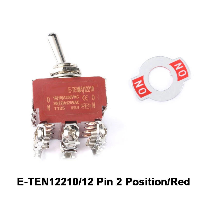 E-TEN Toggle Switch SPDT ON-ON 15A 250V — 2/3/4/6/9/12 Pin, 2/3 Position, Orange or Red