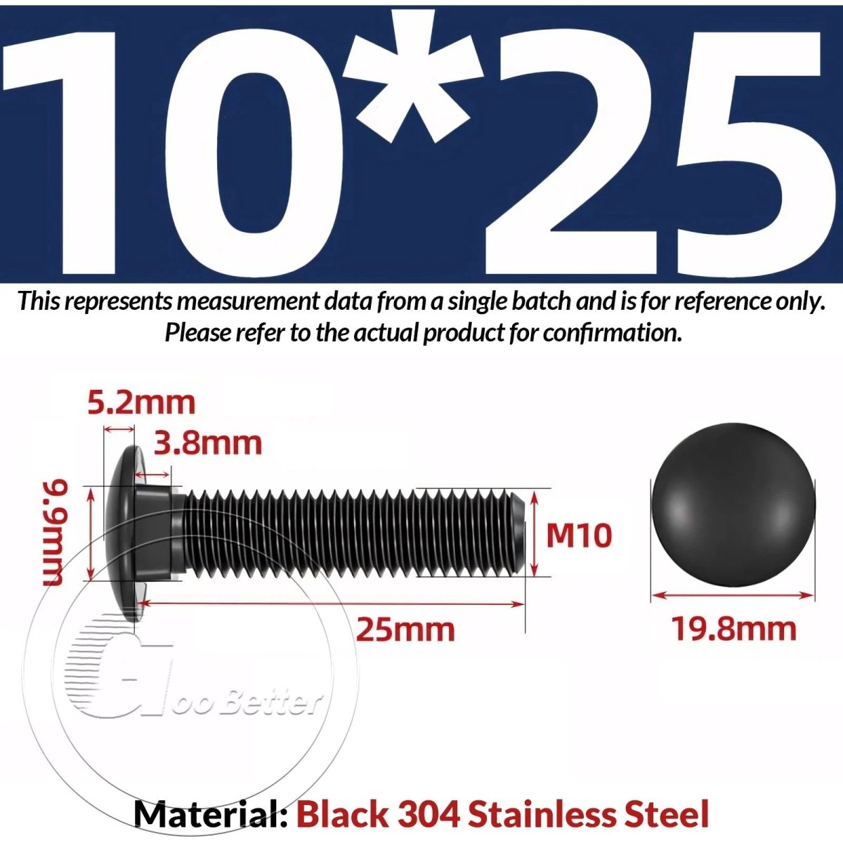 M8 M10 M12 Carriage Bolts – Cup Square Domed Head, Black A2 - 70 Stainless Steel - HomeDIYer