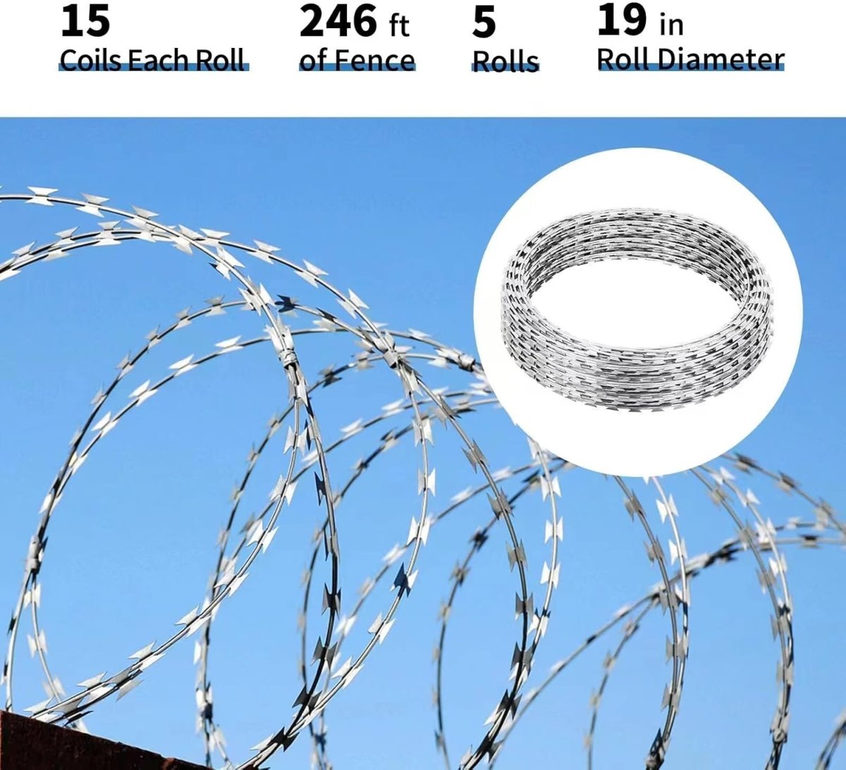 Razor Wires Razor Barbed Wire 246ft,5 Coils 49 ft Razor Wire Fencing Razor Fence Non - Rusting Razor Ribbon Barbed Wire Razor Wire Fence Rolls Razor Useful Protection for Garden - HomeDIYer
