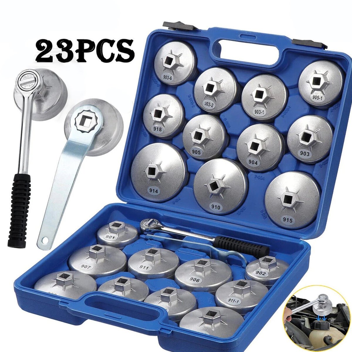 23x Aluminium Cap Type Oil Filter Wrench Set Automotive Removal Socket Tool Kit - HomeDIYer