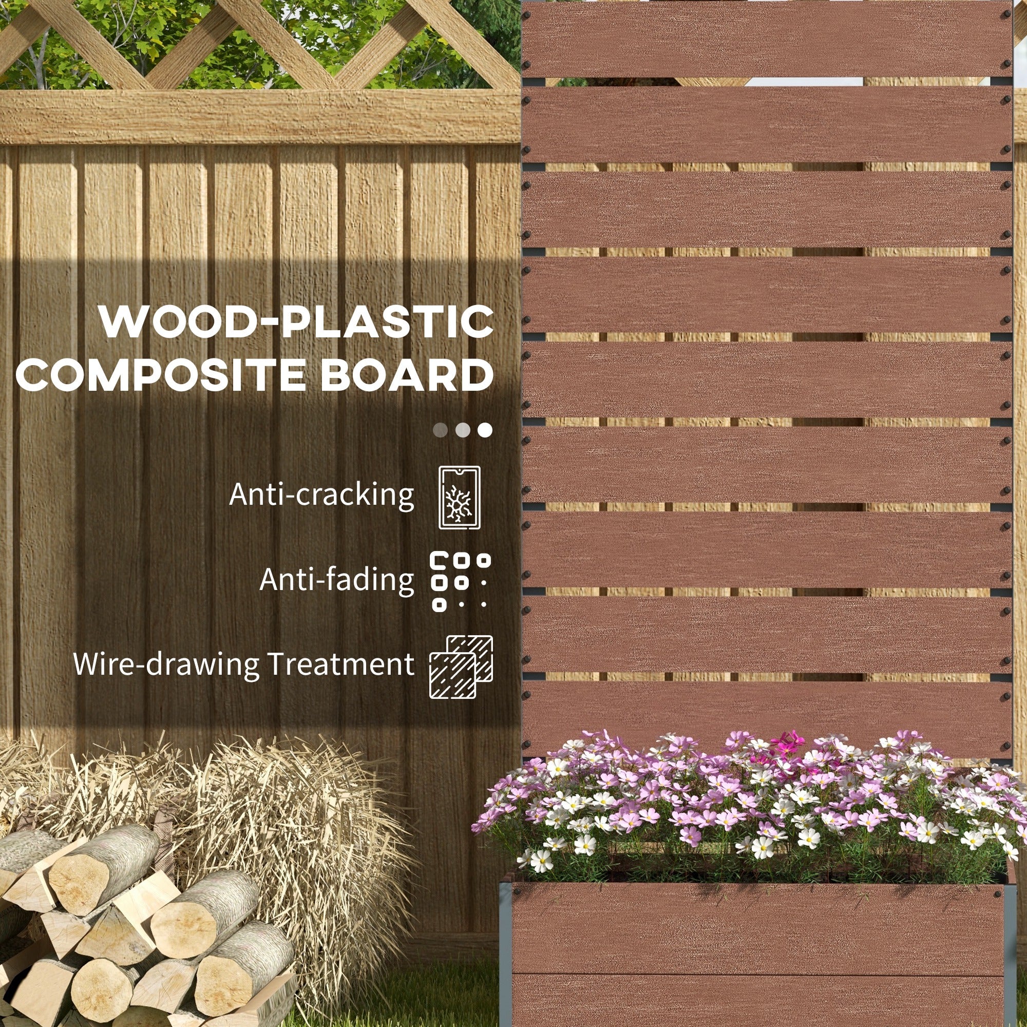 Outsunny Raised Garden Bed with Trellis for Climbing Plants, Planter Box with Drainage Gap, Freestanding Trellis Planter for Outdoor, Patio, Deck, 28.25" x 15" x 59", Brown