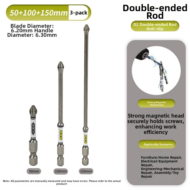 D2 Steel Anti-Slip Magnetic Impact Screwdriver Bits | Nunchaku-Style Single-End Bits