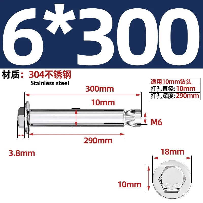 Stainless Steel Masonry Concrete Expansion Anchor Bolt — M6 M8 M10 M12 M16 | 304 & 201 SS