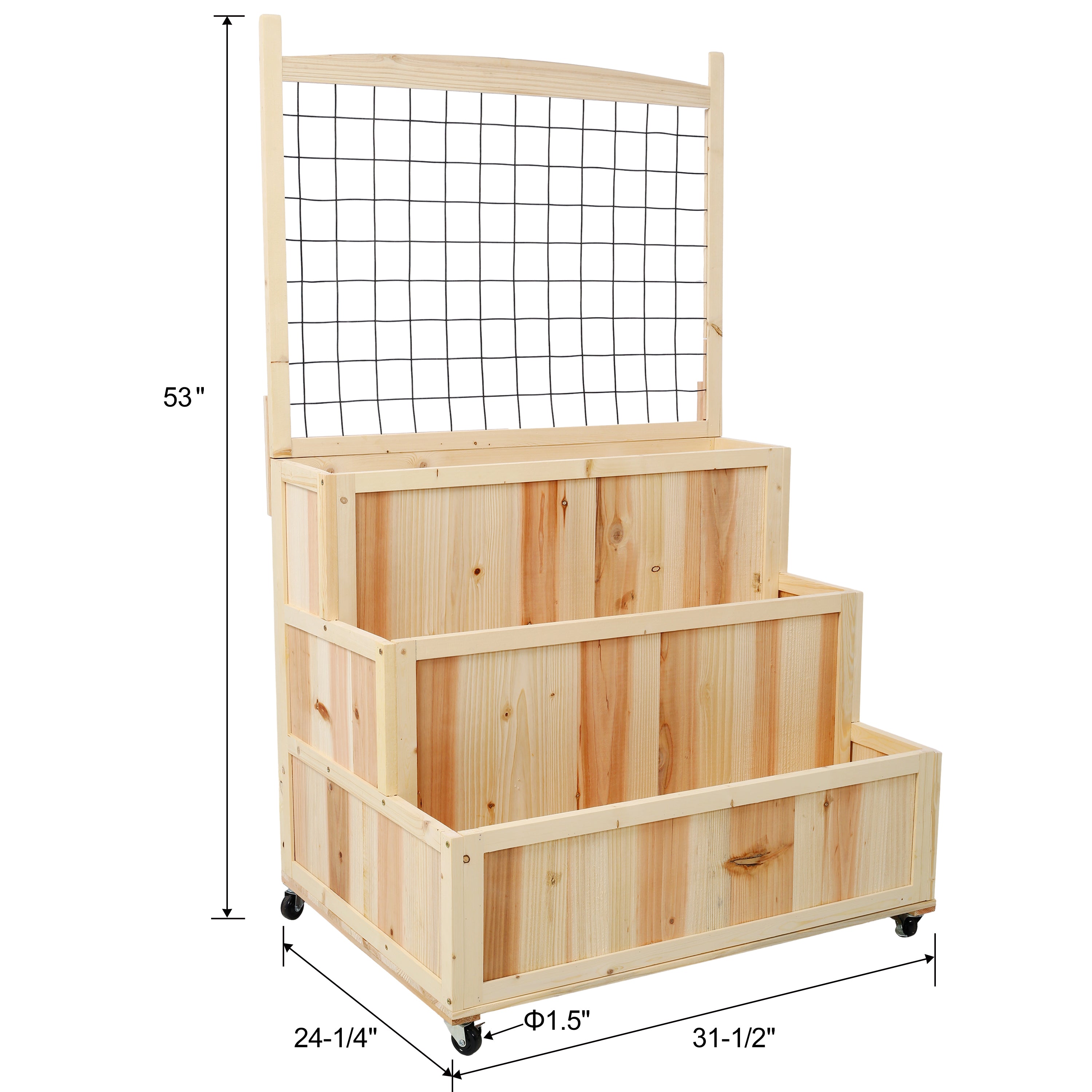 3-Tier Raised Garden Bed with Trellis – Vertical Planter Box with Wheels & Storage